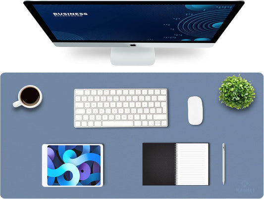 K KNODEL Large Office Leather Desk Mat, Mouse and Keyboard Pad, Computer and Laptop Mat, Desktop Protector and Cover, Writing Pad and Blotter (35.4"x17", Lake Blue)