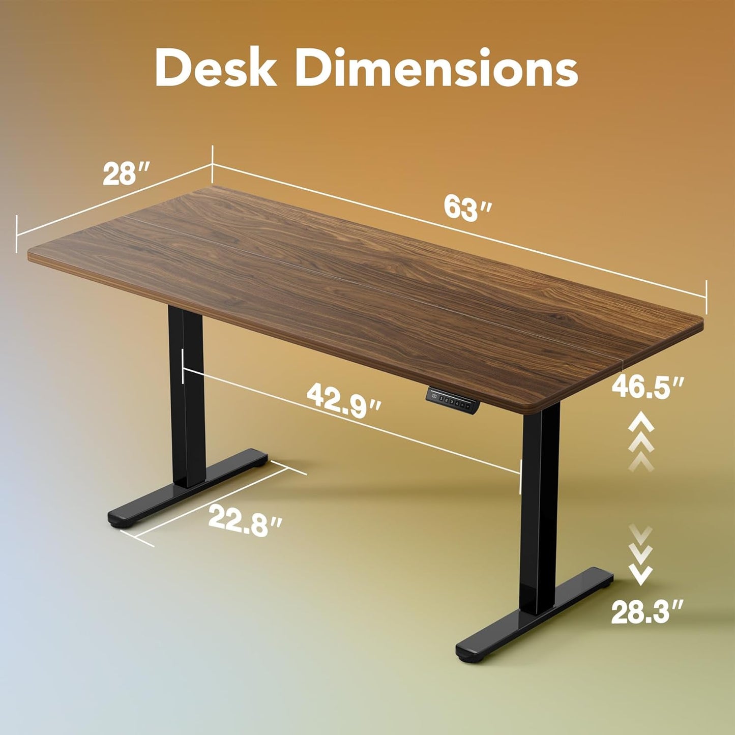 HUANUO 63 x 28 inch Electric Standing Desk Adjustable Height, 4 Memory Height Settings, Sit Stand Up Desk for Home Office & Computer Workstation, Black Walnut