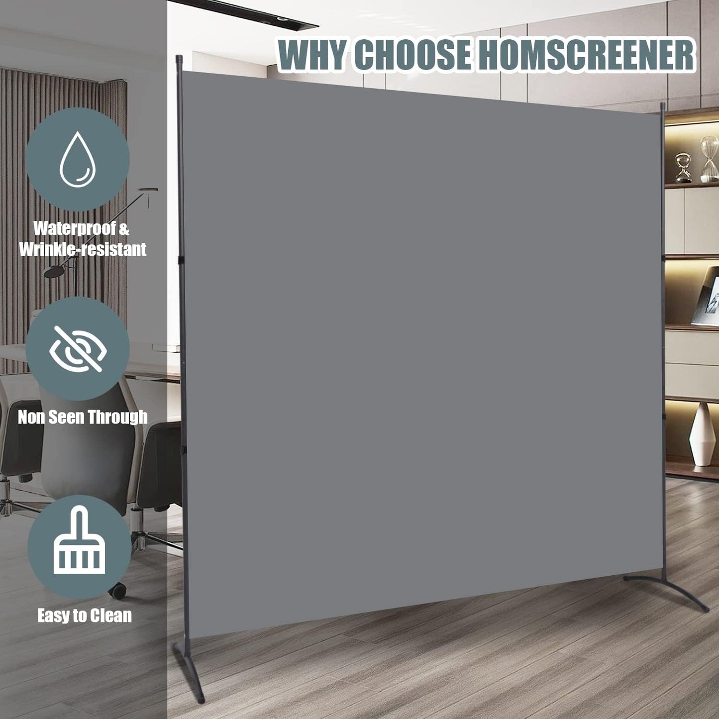 Room Divider 6FT Folding Privacy Screens, Partition Room Dividers w/Freestanding Design, Portable Wall Divider for Room Separtation, Fabric Screen Panel for Home Office Dorm (Grey, 1 Panel)