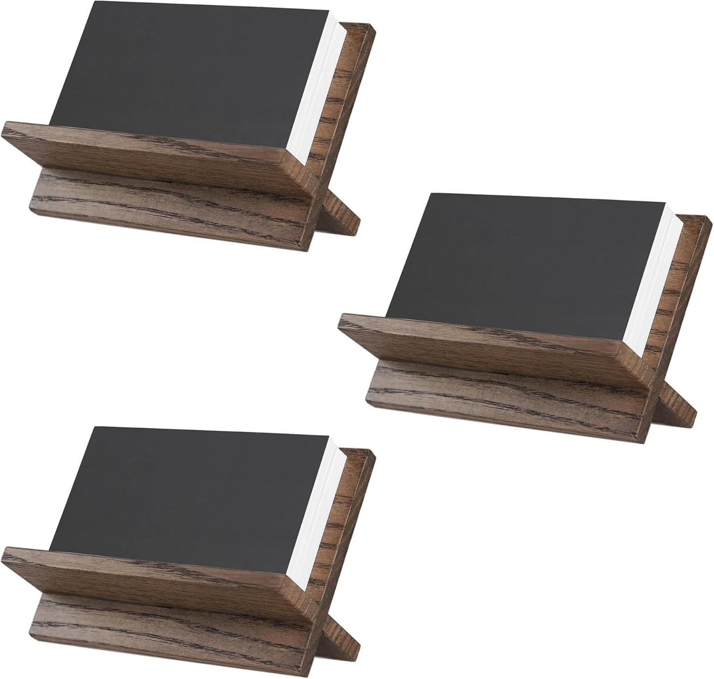 Set of 3 Business Card Holders for Desk - Brown Wood Small Cards Holder, Professional Desktop Business Card Stand Display, Wooden Name Card Holder