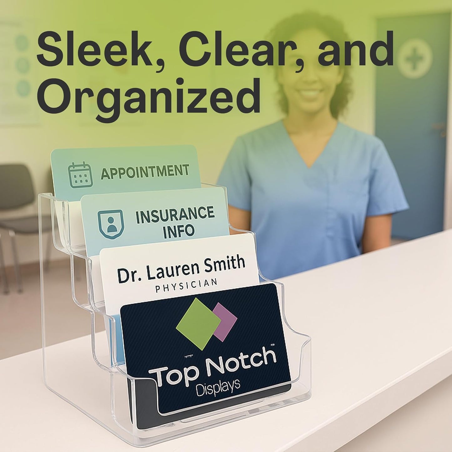 4 Tier Clear Acrylic Business/Gift Card Holder, Fits standard-sized business cards or gift cards, For Use In Office, Retail, and Hospitality - Pack of 8