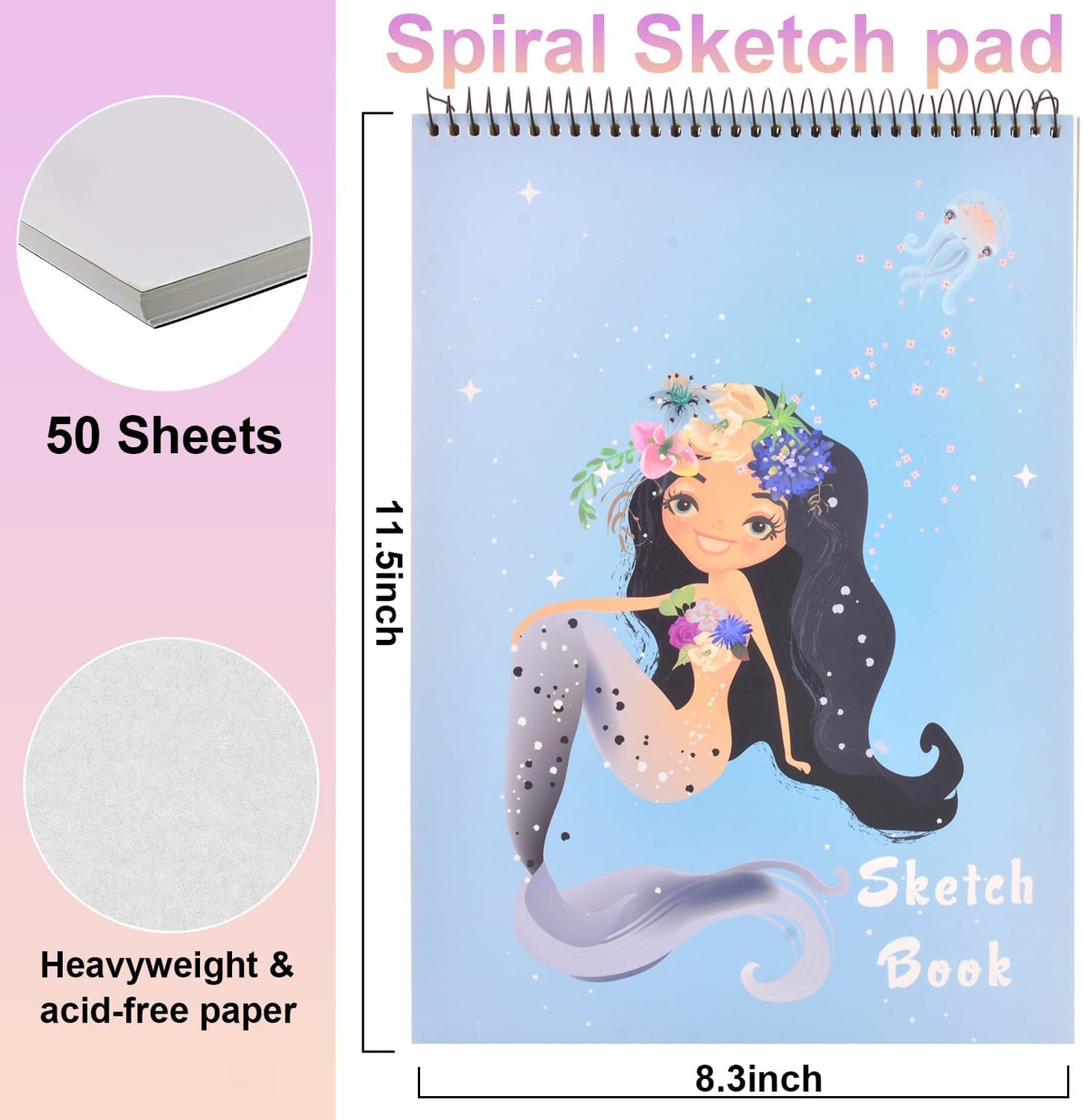 MEMX Sketch Book for Kids, 8”X11.5” 100 Pages(110gsm), Spiral Bound Artist Sketch Pad, Durable Acid Free Sketchbook for Painting, Sketching or Doodling, Best Gifts for Drawing Boys and Girls, White