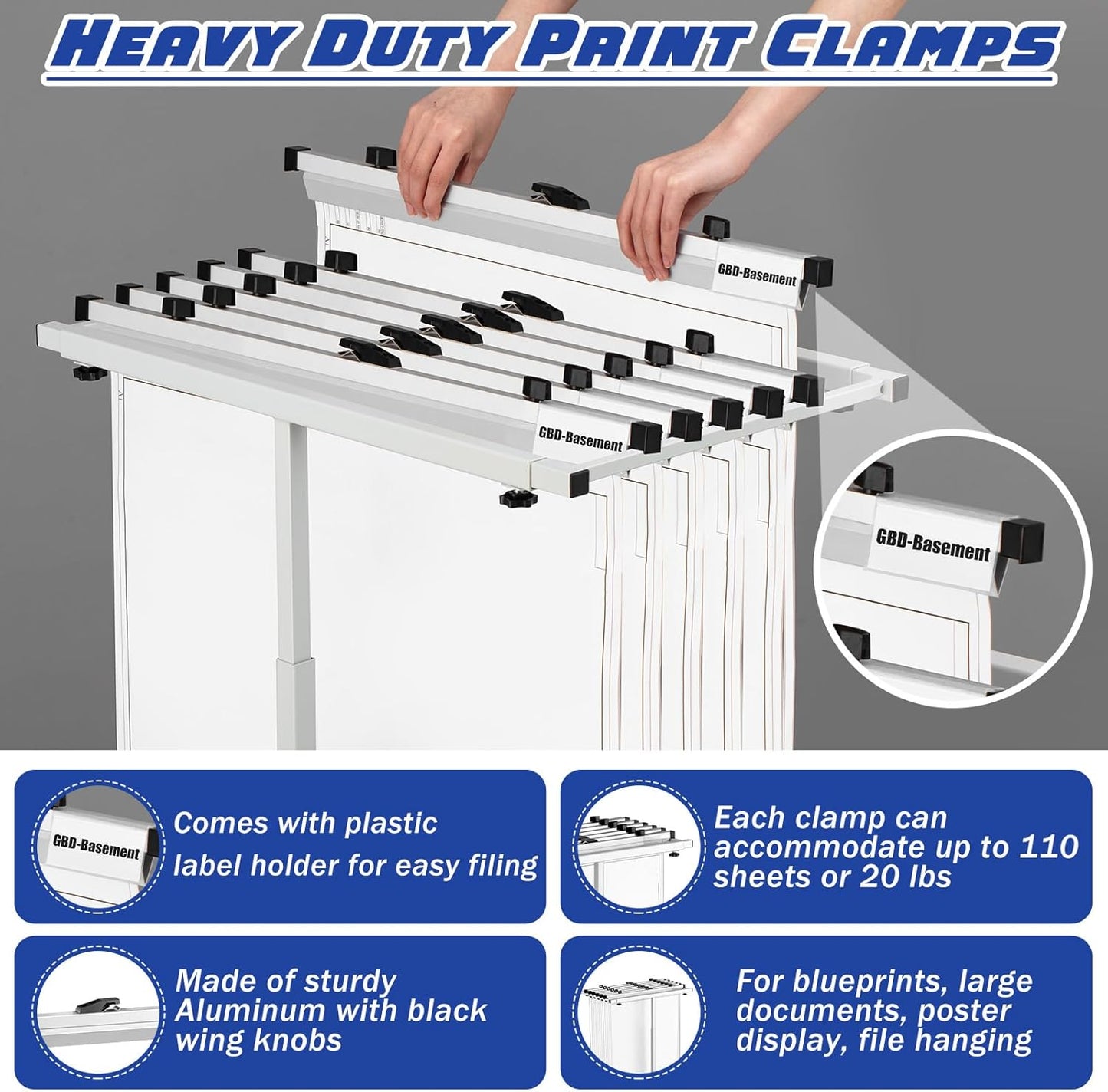 Mobile Blueprint Storage Rack Adjustable Holder with 6 Pcs Blueprint Clamps 4 Wheels Storage Organizer Stand for File Display Plan Office Home(24 Inch)