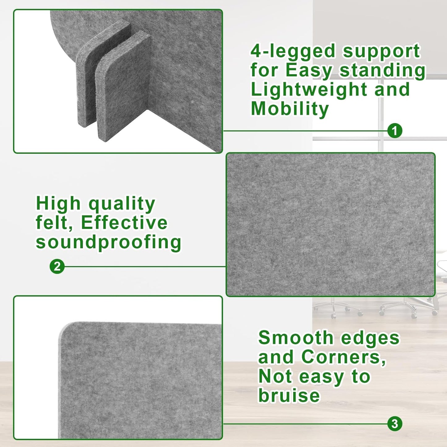 Kisston 6 Pack Acoustic Desk Divider Desk Partition 24 x 24" Stand Up Freestanding Desk Privacy Panel Noise and Visual Distractions Reducing Table Divider for Student Reception Area Office(Light Gray)