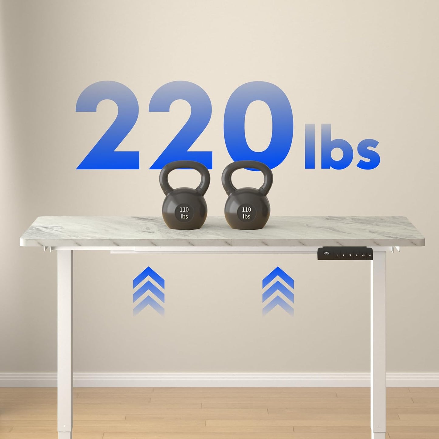 FLEXISPOT E3 Dual Motor Electric Standing Desk 48x30 Inch Whole-Piece Board Height Adjustable Electric Sit Stand Desk (White Frame + Marble Grey Desktop, 2 Packages)