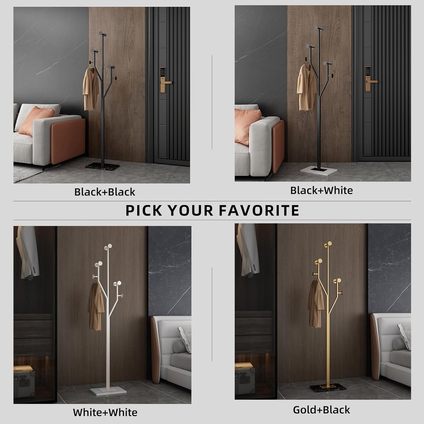 Heavy Duty Coat Rack Tree-shaped Metal Freestanding Coat Tree with Sturdy Marble Base Corner Coat Rack for Bedroom Entryway Hallway 14.96 x 10.24 x 68.9 Inches (White)