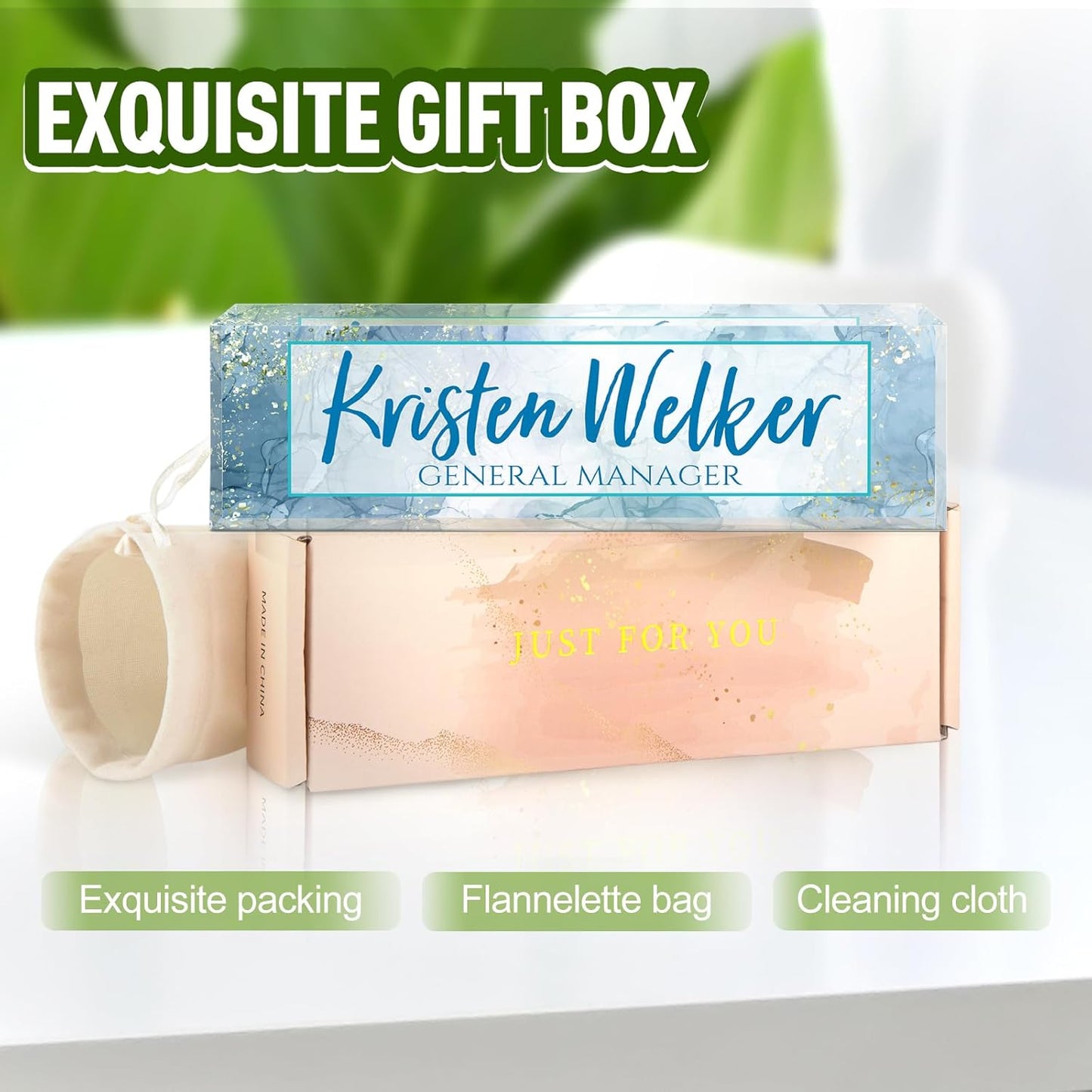 Name Plate for Desk, Desk Name Plate Personalized, Office Decor for Women Men, Acrylic Desktop Accessories, Office Appreciation Gifts for Boss Social Workers Nurse Teacher Employee (Blue Marble)