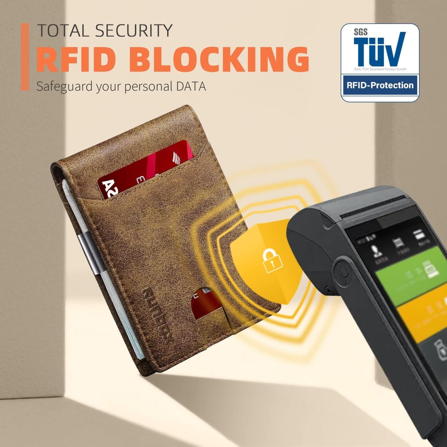 RUNBOX Slim Wallets for Men - Leather Money Clip Mens Wallet - RFID Blocking Front Pocket Bifold Wallet - Minimalist Credit Card Holder with Gift Box