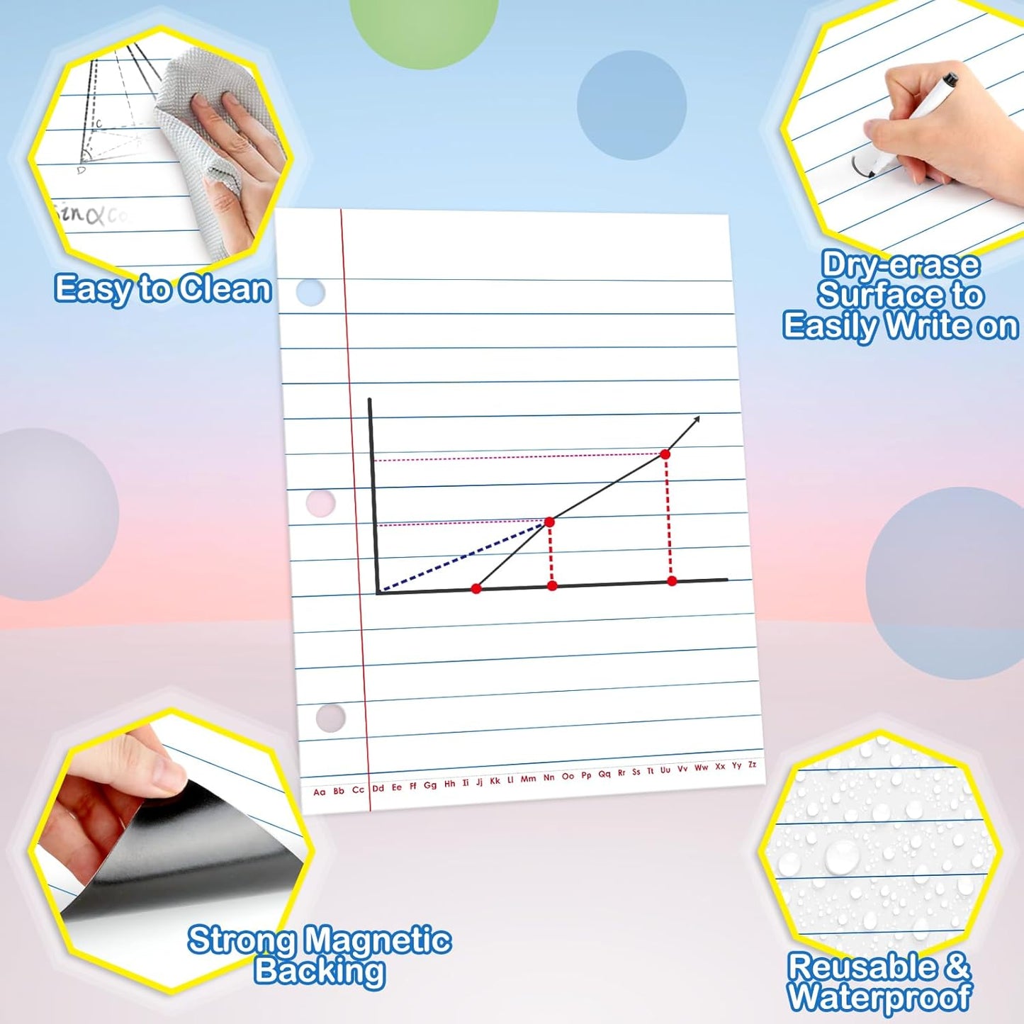 Aizweb Giant Magnetic Notebook Paper,Dry Erase Handwriting Lined for Classroom Whiteboard Accessories, Chart Paper Teacher Must Have Homeschool Teaching Supplies,Teacher Essential,17" x 21.5"