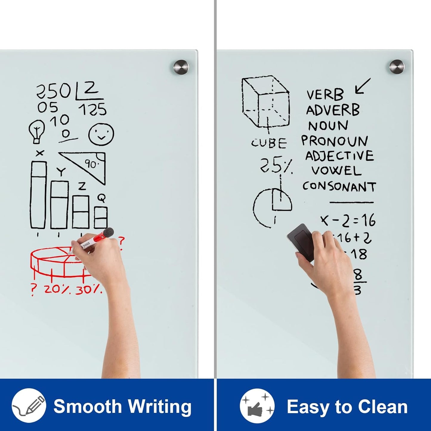 Large Glass Dry Erase Board, 72 x 48 Inches Magnetic Glass Whiteboard for Wall, 6' x 4' Frameless Board for Office, Home, School