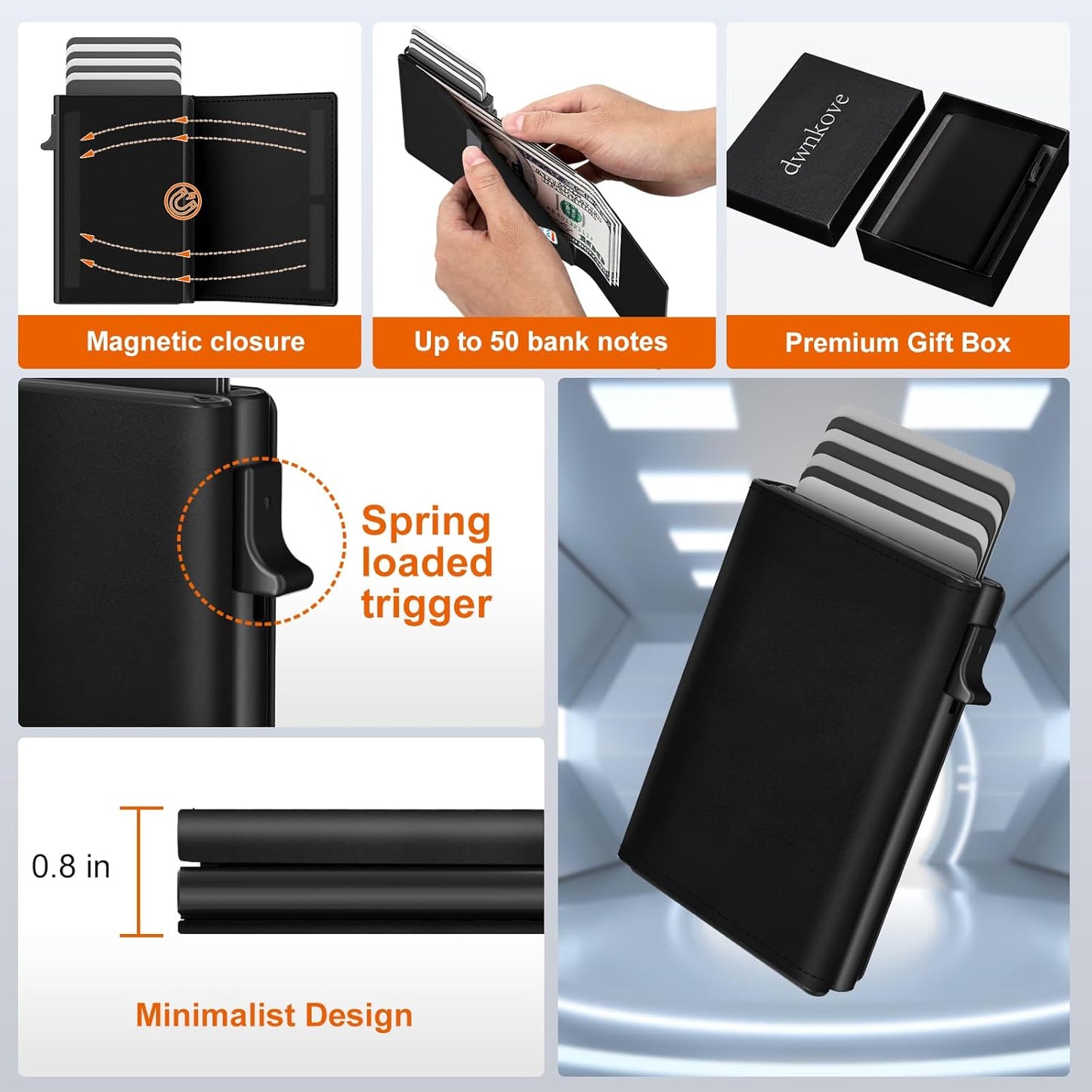 Mens Wallet Card Holder - Pop Up Aluminum Case, Premium Flexible Microfiber Leather, Smart Wallet for Men, RFID Blocking, Slim, Minimalist, Front Pocket - 9-14 Card Capacity | ID Window | Cash Slot