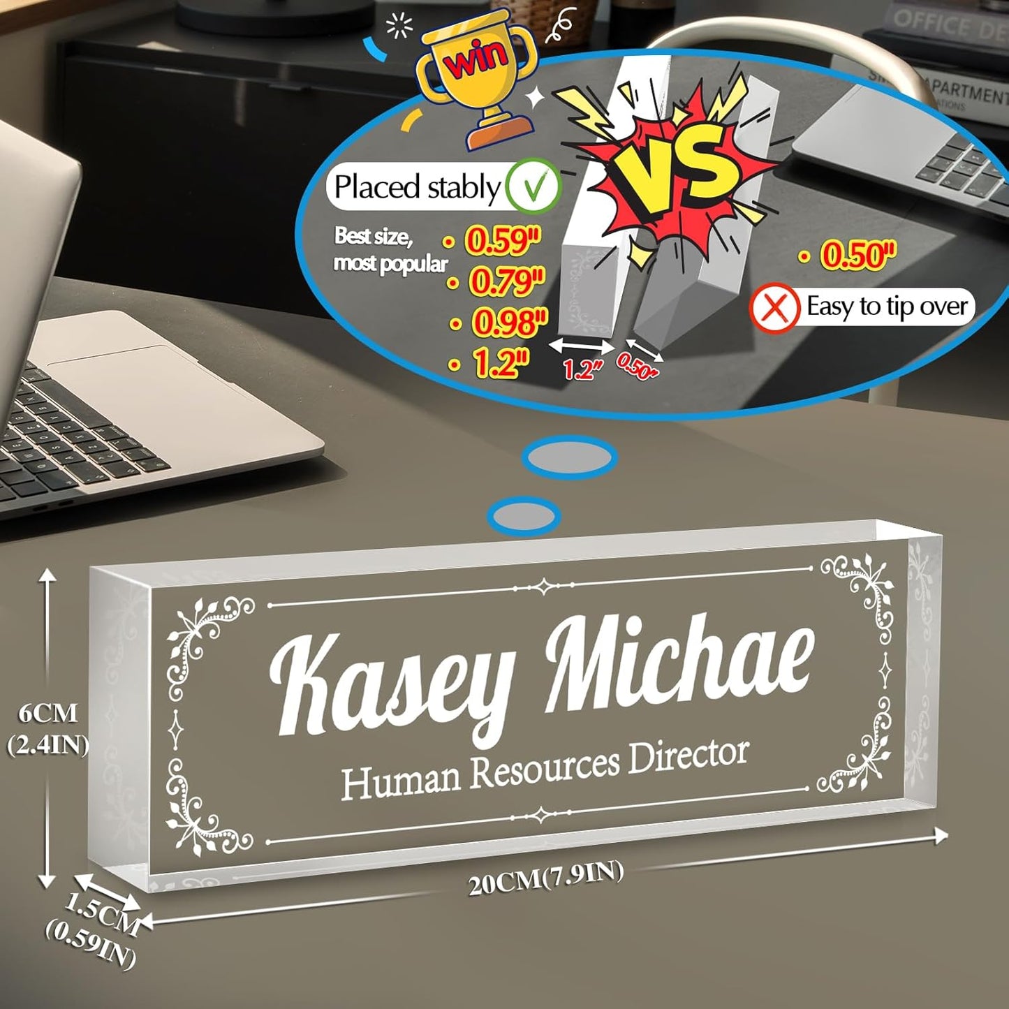 Personalized Name Plate for Desk - Custom Engraved Name Plates for Man - Boss Day Gifts for Boss - Acrylic Office Decor Appreciation Gifts for Teacher Nurse Coworker Social Worker (White Flower)