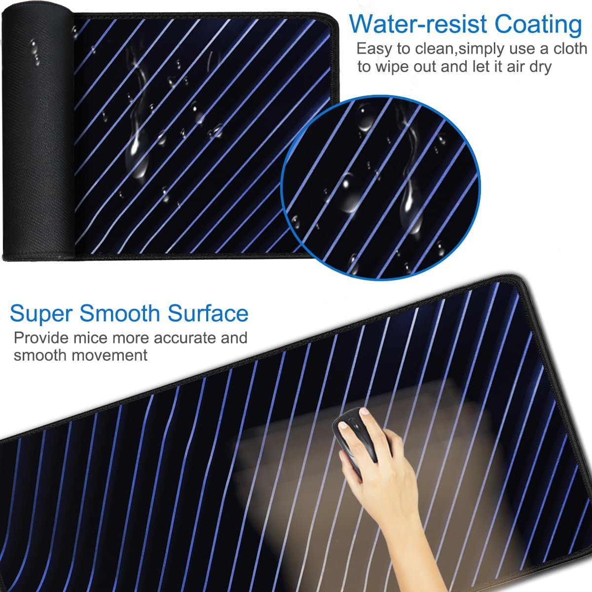 Gaming Mouse Pad, 31.5x15.7 inch Large Extended Computer Keyboard Mouse Mat, Water Resist Non-Slip Mousepad Rubber Base Long XXL Desk Mouse Pad for Work & Gaming, Office & Home, Blue line