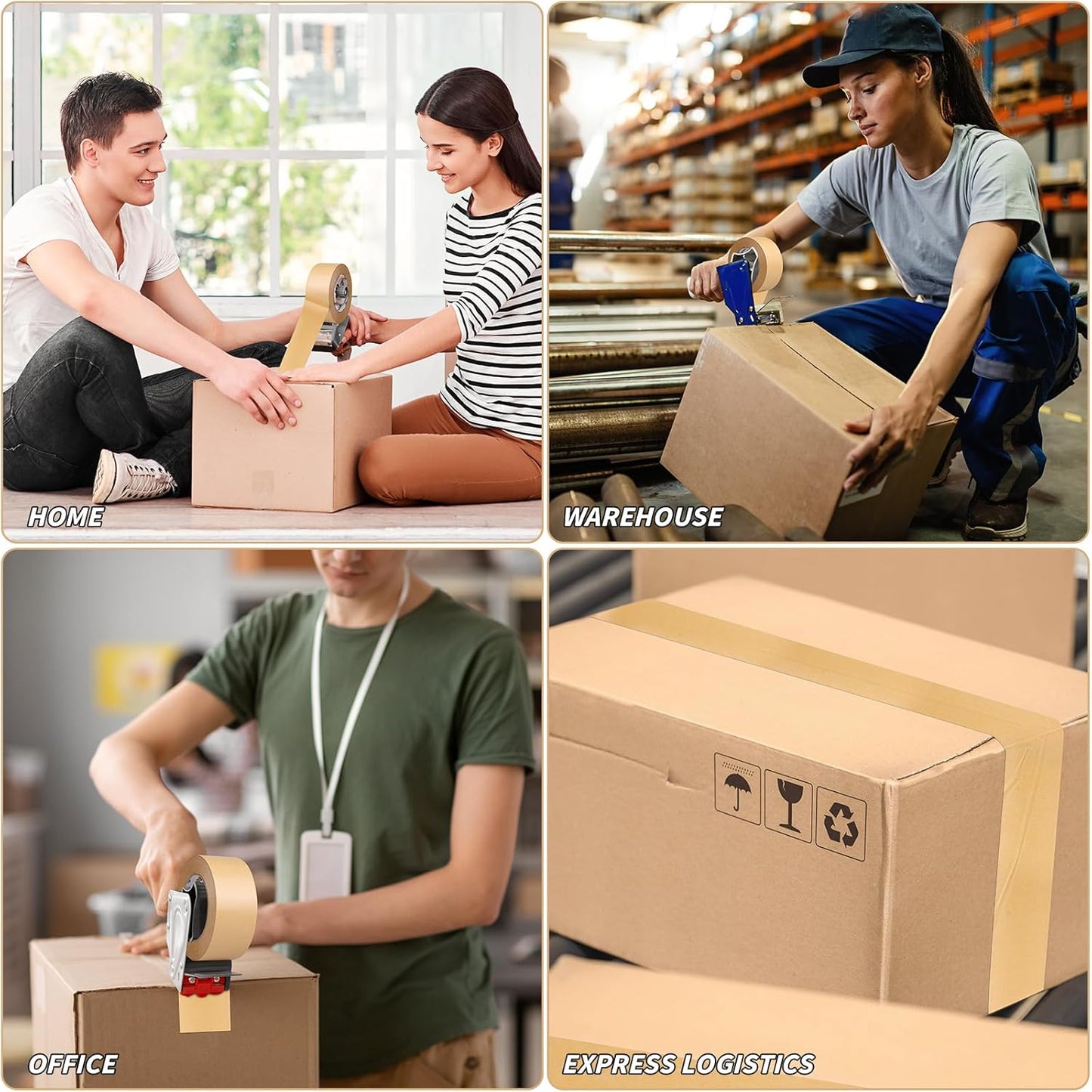 12 Pack Brown Paper Packing Tape, Kraft Paper Tape Bulk 2" x 55 Yardx 7 mil Gummed Tape for Marking, Sealing Box, Masking, Shipping, Strong Adhesive Easy-to-Tear Waterproof Tape