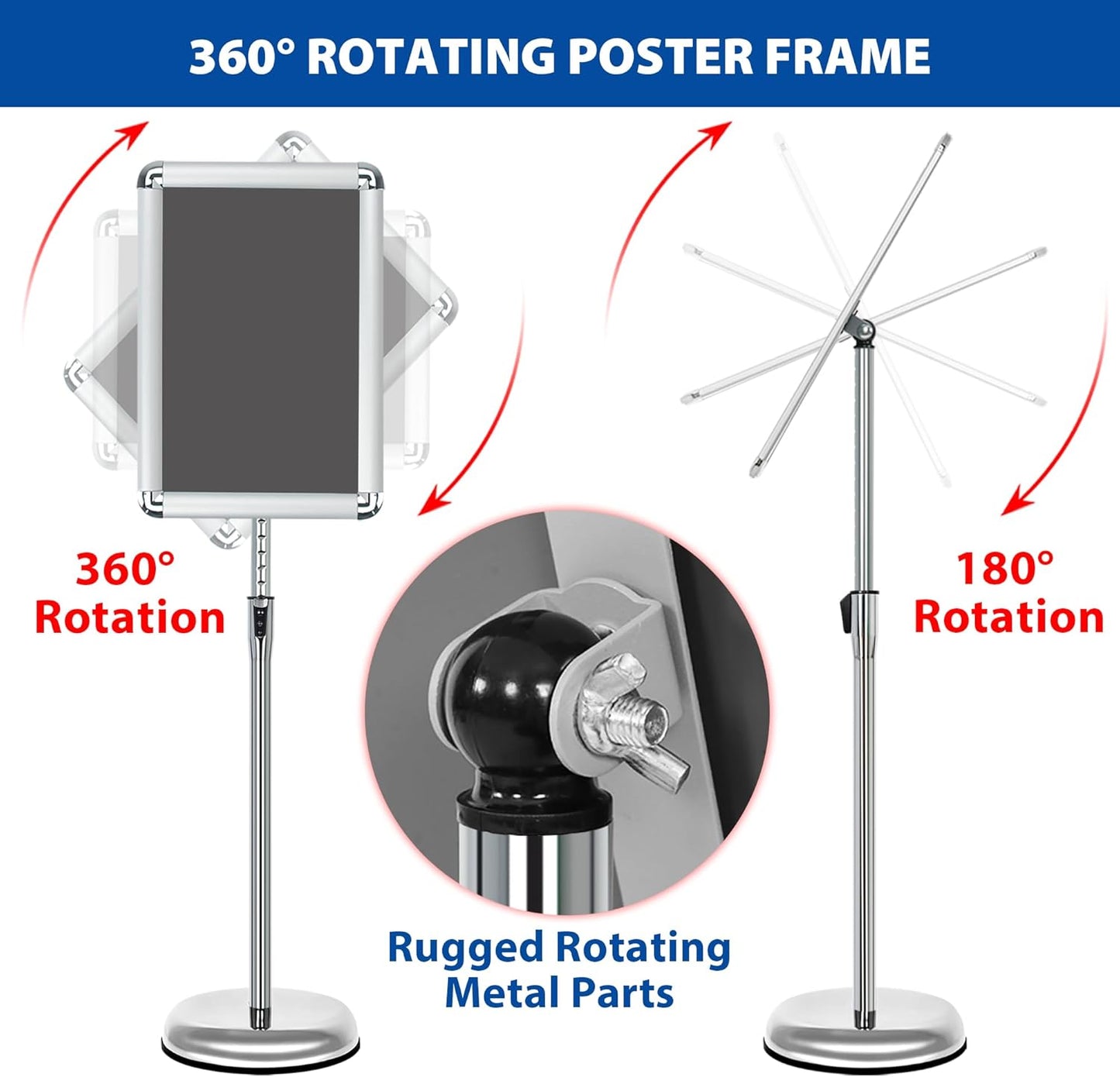 Sign Holder Stand 11x17 Inch - 6Packs Floor Standing Sign Holder - Adjustable Poster Sign Stand Pedestal Sign Holder for Vertical & Horizontal View Signage Stand, Silver