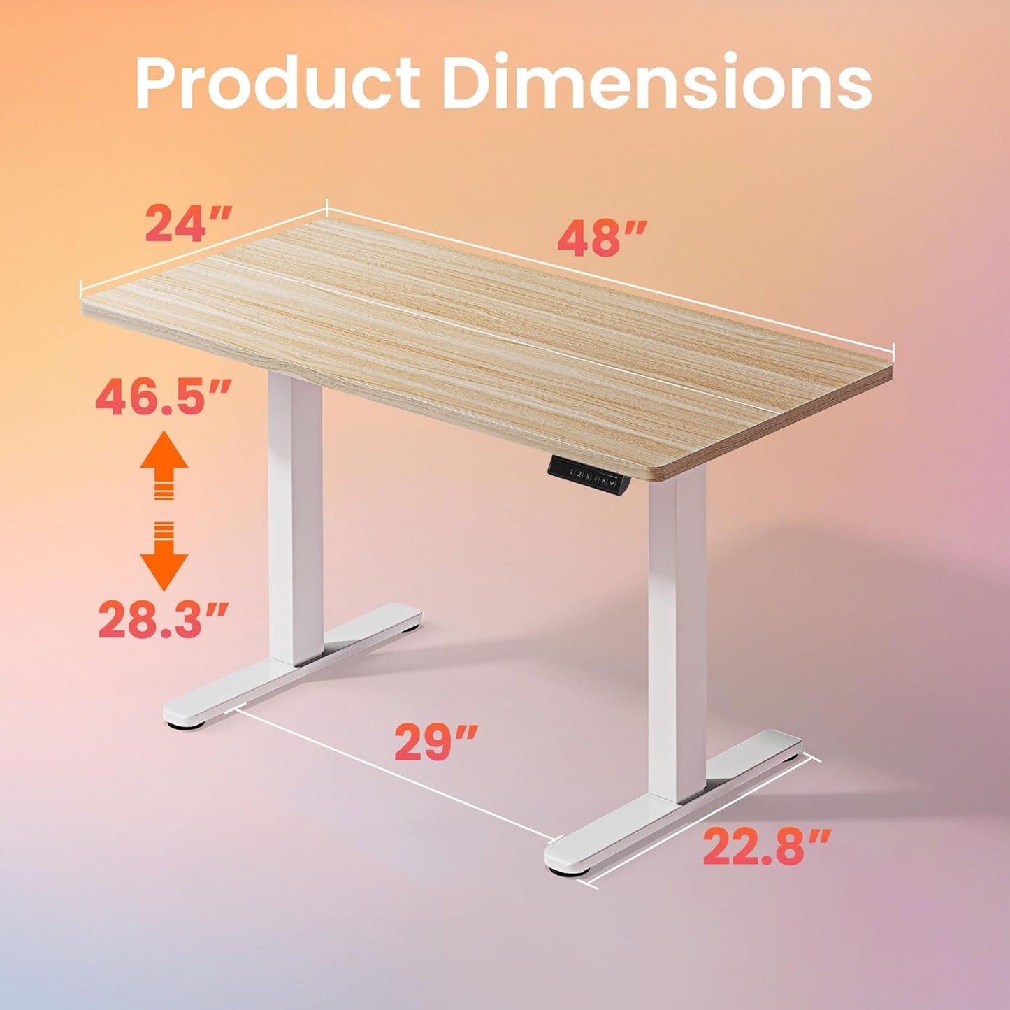 HUANUO 48" Electric Standing Desk Adjustable Height, 4 Memory Height Settings, Sit Stand Up Desk for Home Office & Computer Workstation, Light Walnut