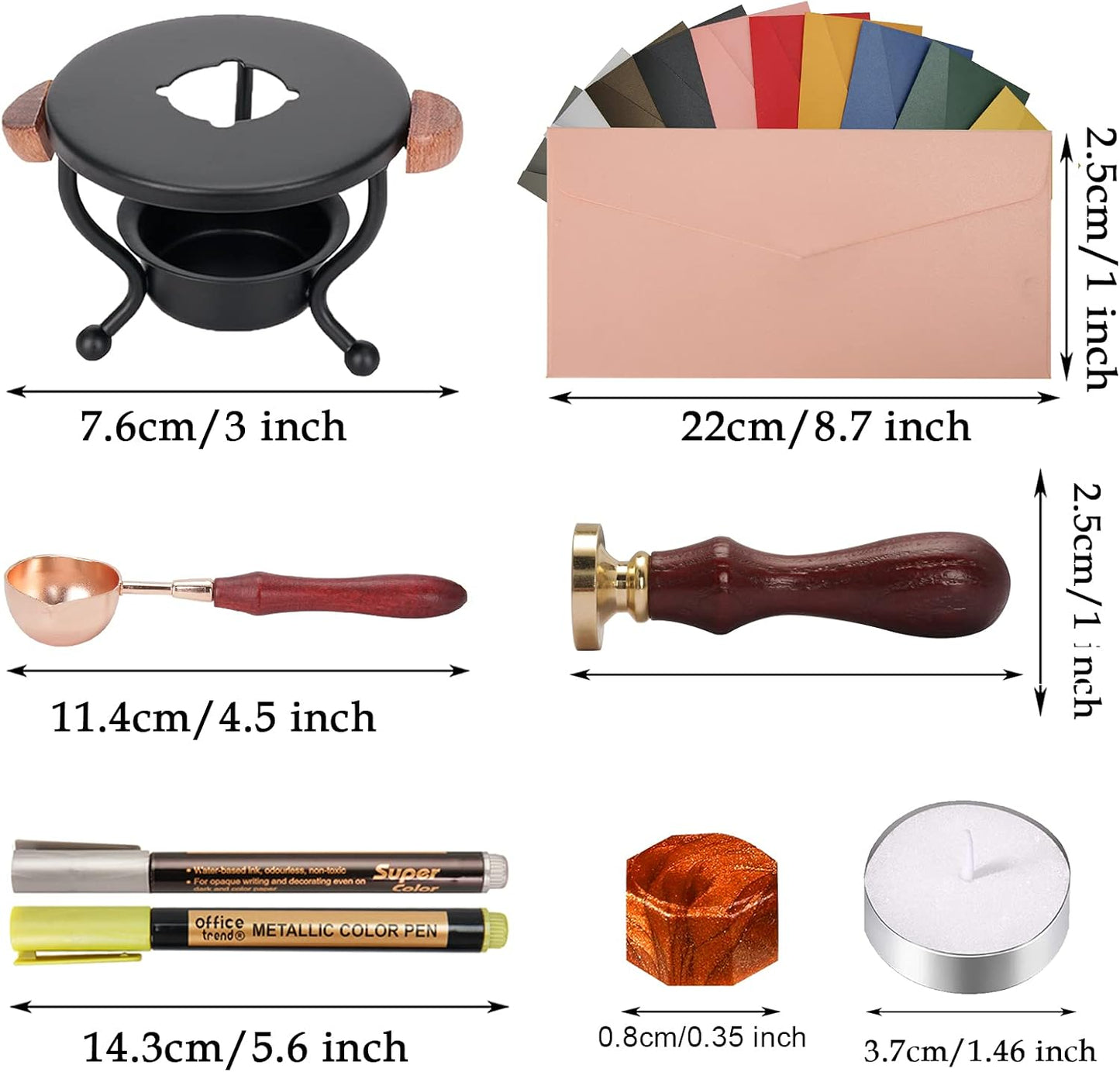 Wax Seal Stamp Kit, YIPLED 24 Colors 748 Pcs Sealing Wax Beads with Wax Seal Stamp, Tea Candles, Stamp Warmer, Melting Spoon, Envelopes and Metallic Pens, Wax Seal Kit for Birthday & Gift Decoration