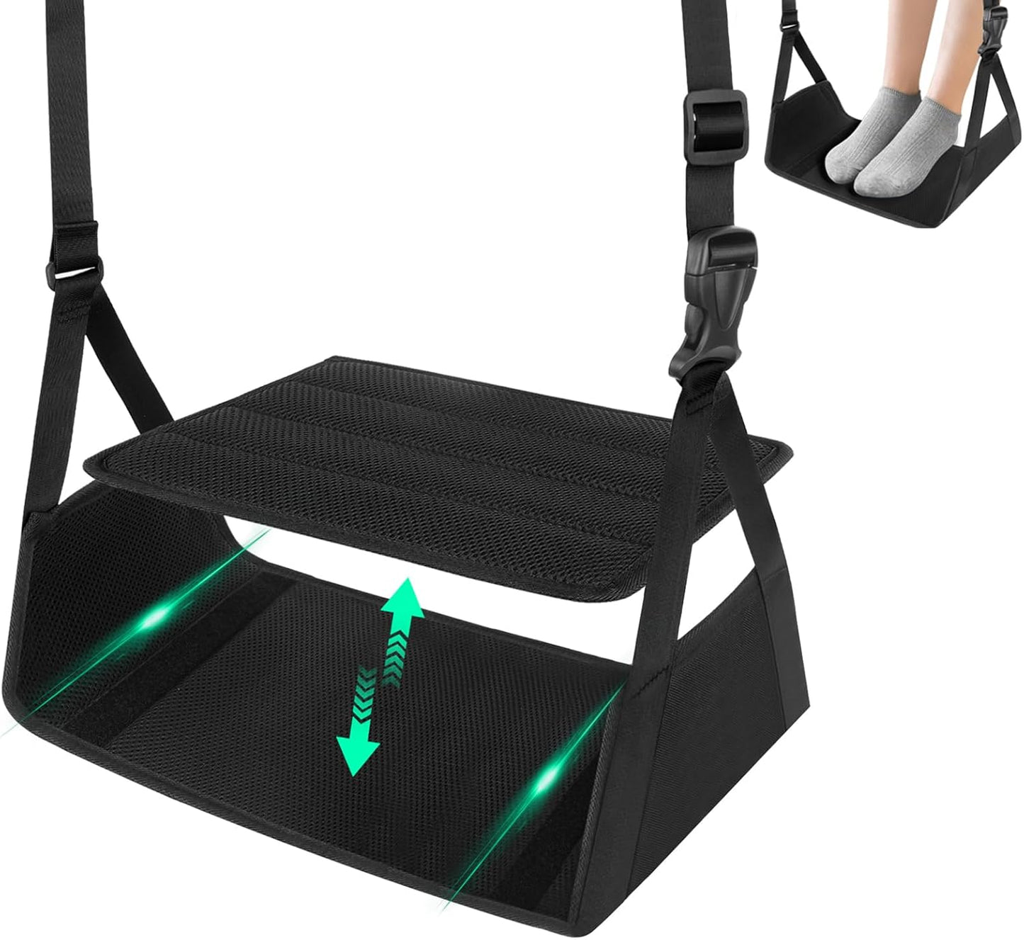 Airplane Foot Hammock for Plane Travel Essentials, Airplane Foot Rest with 2 in 1 Removable Support Pad, Adjustable Foot Hammock with Thicken Memory Foam, Foot Rest for Plane Travel Foot Leg Rest