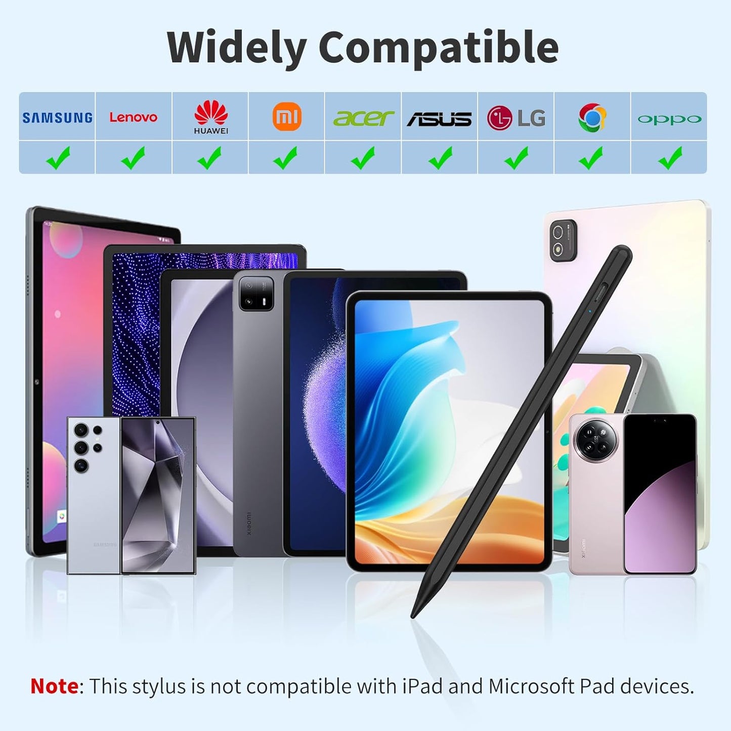 Stylus Pen for iOS&Android Touch Screens, Active Pencil for Samsung, Smart Digital Stylus Pens for Lenovo/Huawei/Vivo/Mi and Other Tablets, iPhone/Samsung/Google Pixel Smart Phones Drawing&Writing