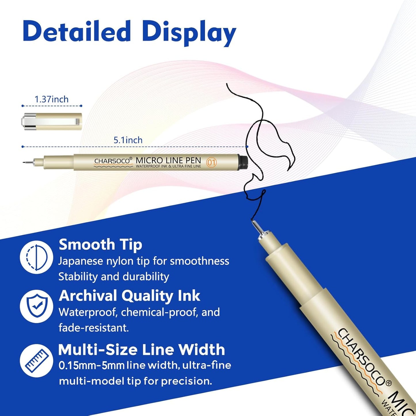 S Micro Pen, 6 Pack Black Fine Point Pen with Waterproof Archival Ink, 2mm Fineliner Ink Pens for Artist Illustration, Sketching, Anime, Manga, Technical Drawing and Scrapbooking