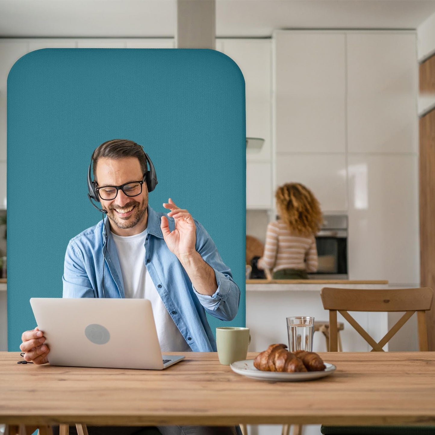 DECOLAB Freestanding Room Partition, Indoor Privacy Panel for Studio Apartment, Living Room, Bedrooms, Home Offices, Worksapces, Anti Scratch, 29"x65", Sapphire