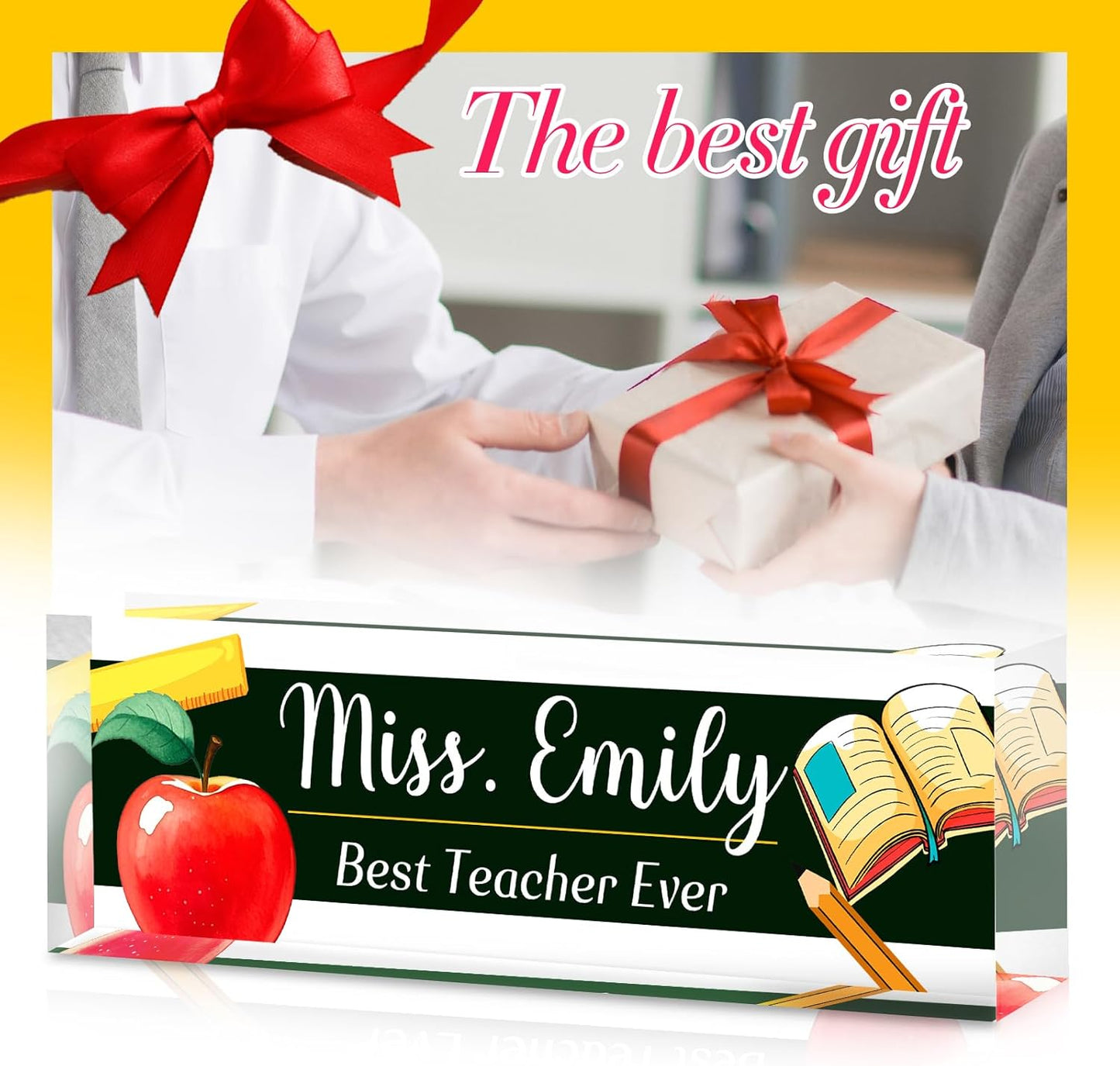 Personalized Name Plate for Desk - Custom Engraved Name Plates for Teacher -Teachers Day Gifts- Best Teacher Ever Teacher Appreciation Gifts- Acrylic Office Decor (Khaki)