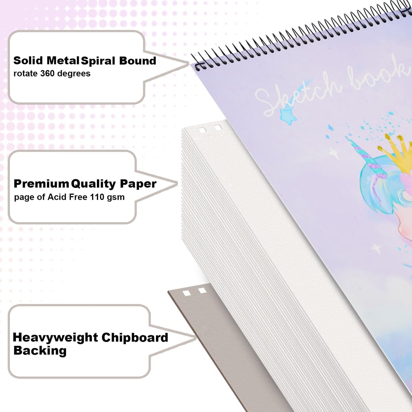 MEMX Sketch Book for Kids, 8”X11.5” 100 Pages(110gsm), Spiral Bound Artist Sketch Pad, Durable Acid Free Sketchbook for Painting, Sketching or Doodling, Best Gifts for Drawing Boys and Girls, White