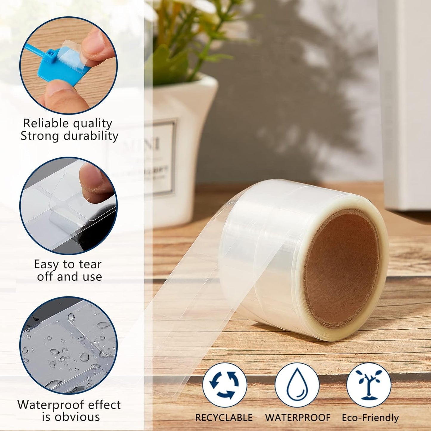 1000 Pieces Label Protector Clear Labels Wafer Seals Waterproof 0.59 x 0.98 Inch Back to School Clear Covers for Protecting Barcodes, Numbers and Stickers