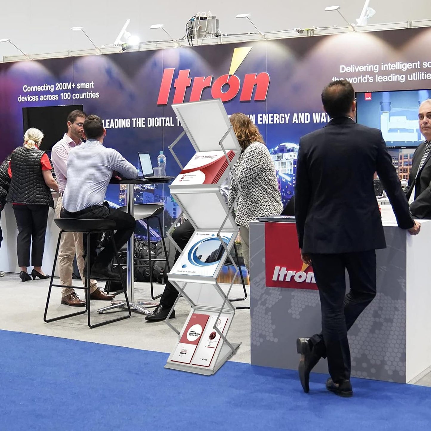 6 Pockets Collapsible Literature Rack for Trade Shows, Metal Floor Standing Literature Stand Catalog Rack Brochure Rack Flyer Holder Pamphlet Holder with Carry Case