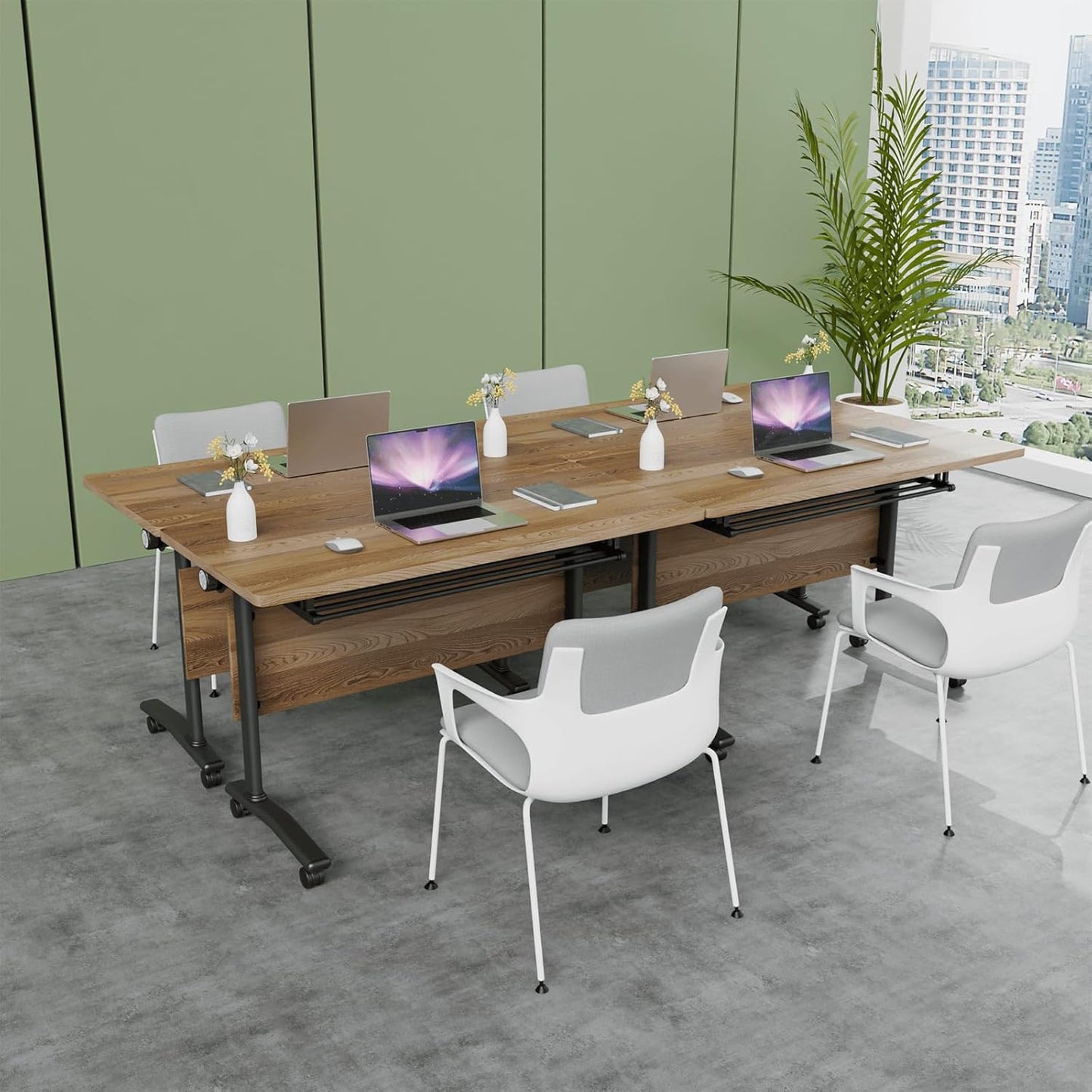 Folding Conference Table, Modern Conference Room Tables with Flip-Top Design, Foldable Conference Table Meeting Table with Wheels, Mobile Seminar Training Tables for Office Classroom (2, Walnut 2)