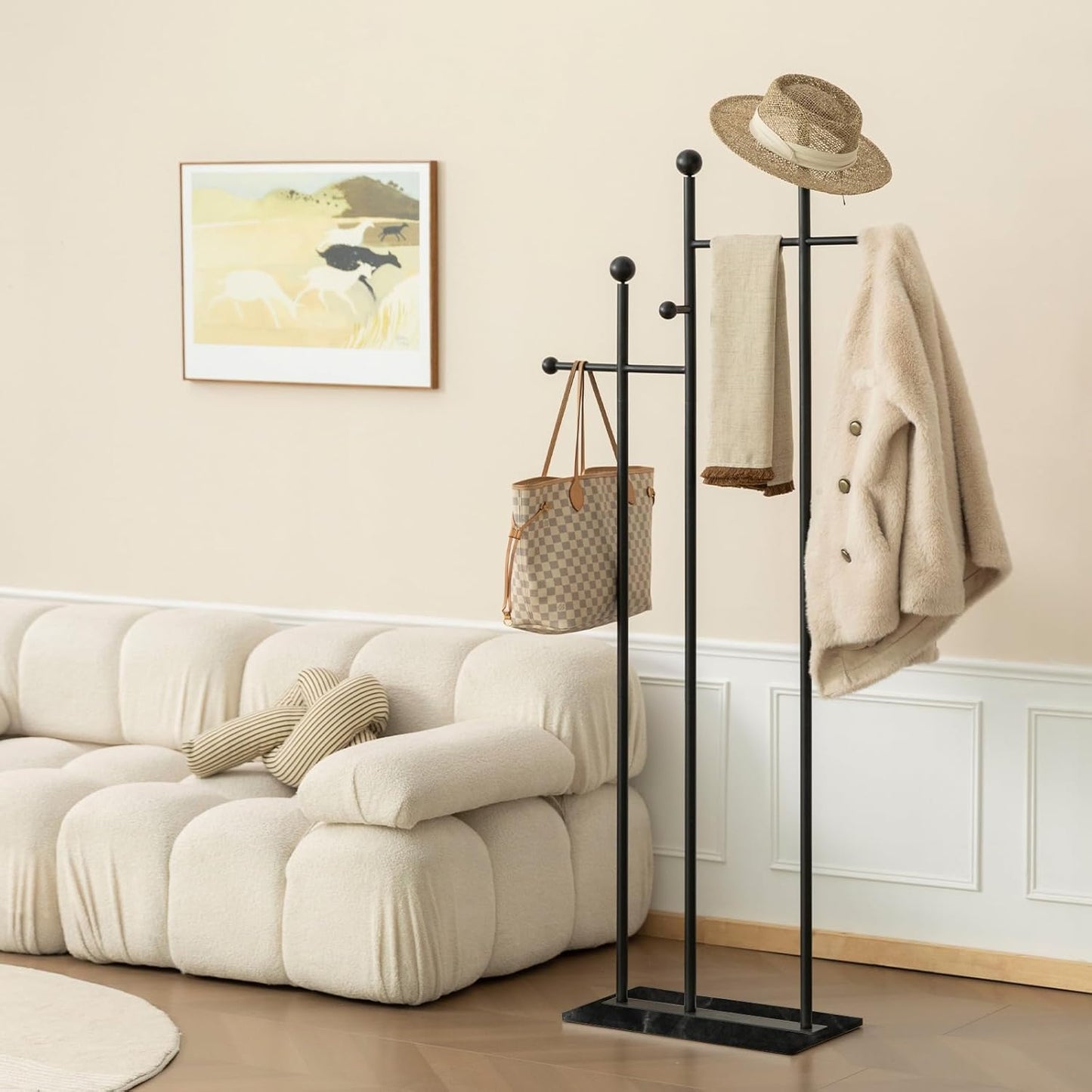 Metal Freestanding Coat Rack with Marble Base Heavy Duty Clothes Rack Coat Tree Stand Hat Rack for Corner Bedroom Entryway Living Room Hotel 19.69 x 11.02 x 68.9 Inches (Black)