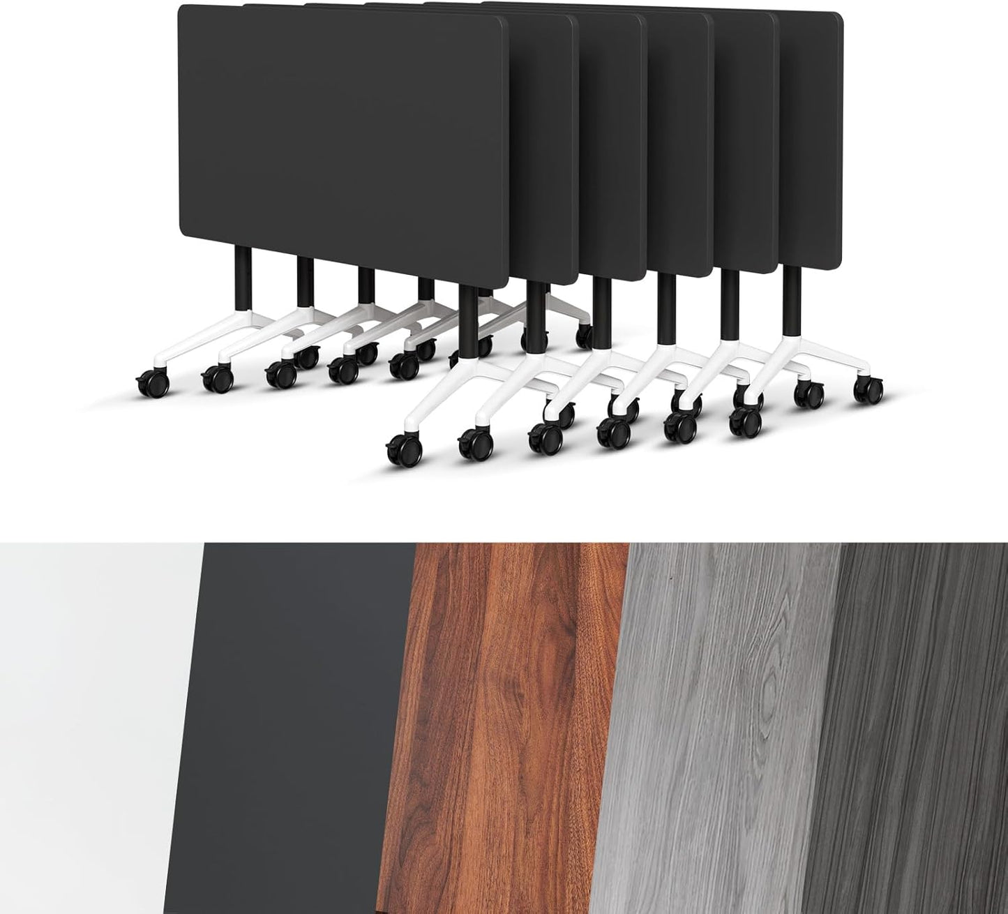 Conference Room Table, Folding Conference Tables,Thicken Grey Tabletop,Flip Top Wooden Seminar Meeting Room Table for Conference Room Offices (6, Black, 70.8”)