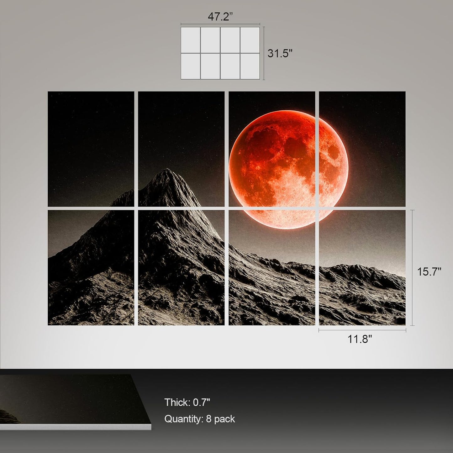 UMIACOUSTICS 8 Pcs 0.7Inch Thick Art Acoustic Panels, Total 47.2” x 31.5” Decorative Acoustical Wall Panels, Sound Absorbing Art Panels for Home, Office, Hotel, Rugged-Moonstone