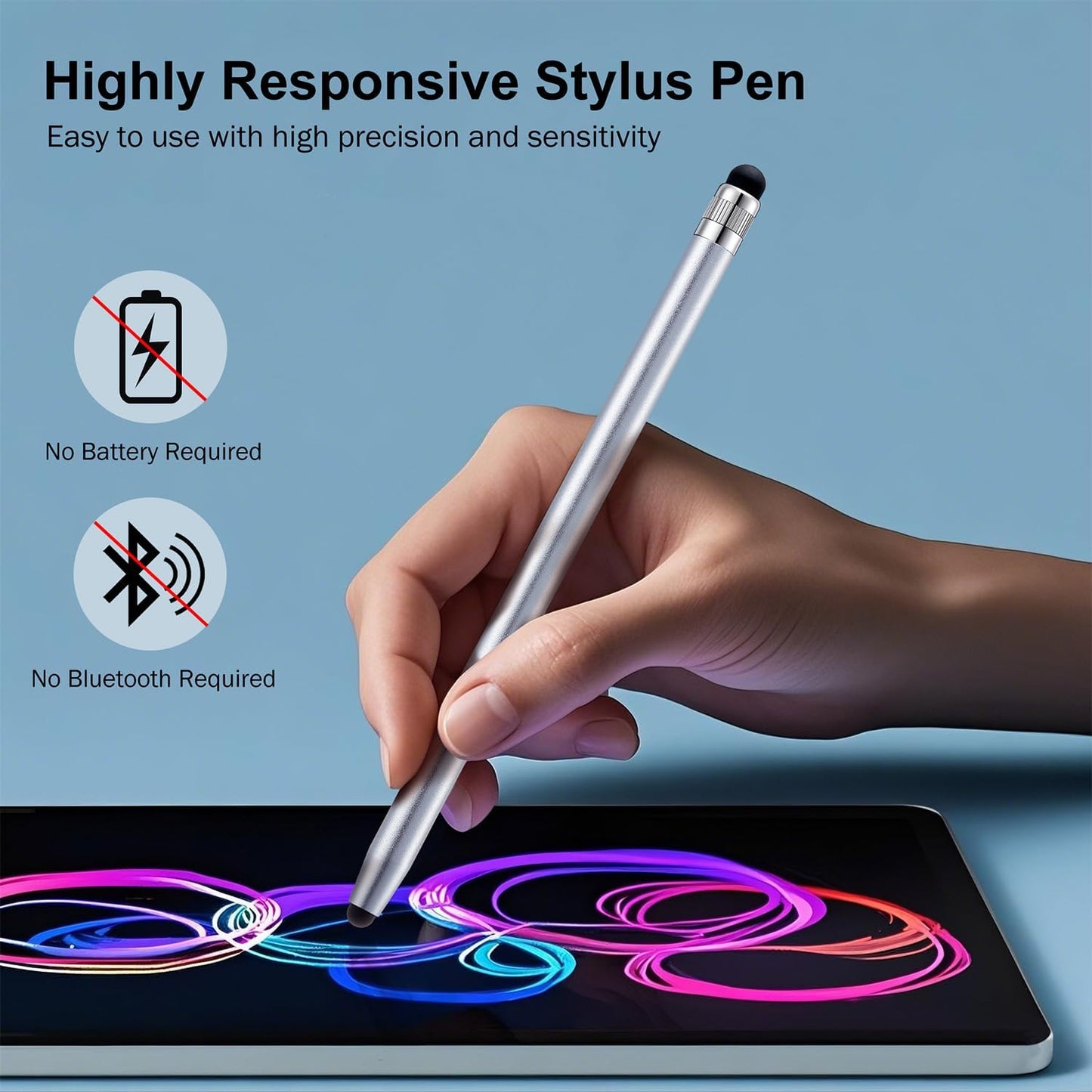 LINFANC 12Pcs Silver Stylus Pen for Touchscreen, 2-in-1 High Precision & Sensitivity Stylus Pen for iPhone/iPad/Android Smartphones and Tablets Compatible with All Touch Screens