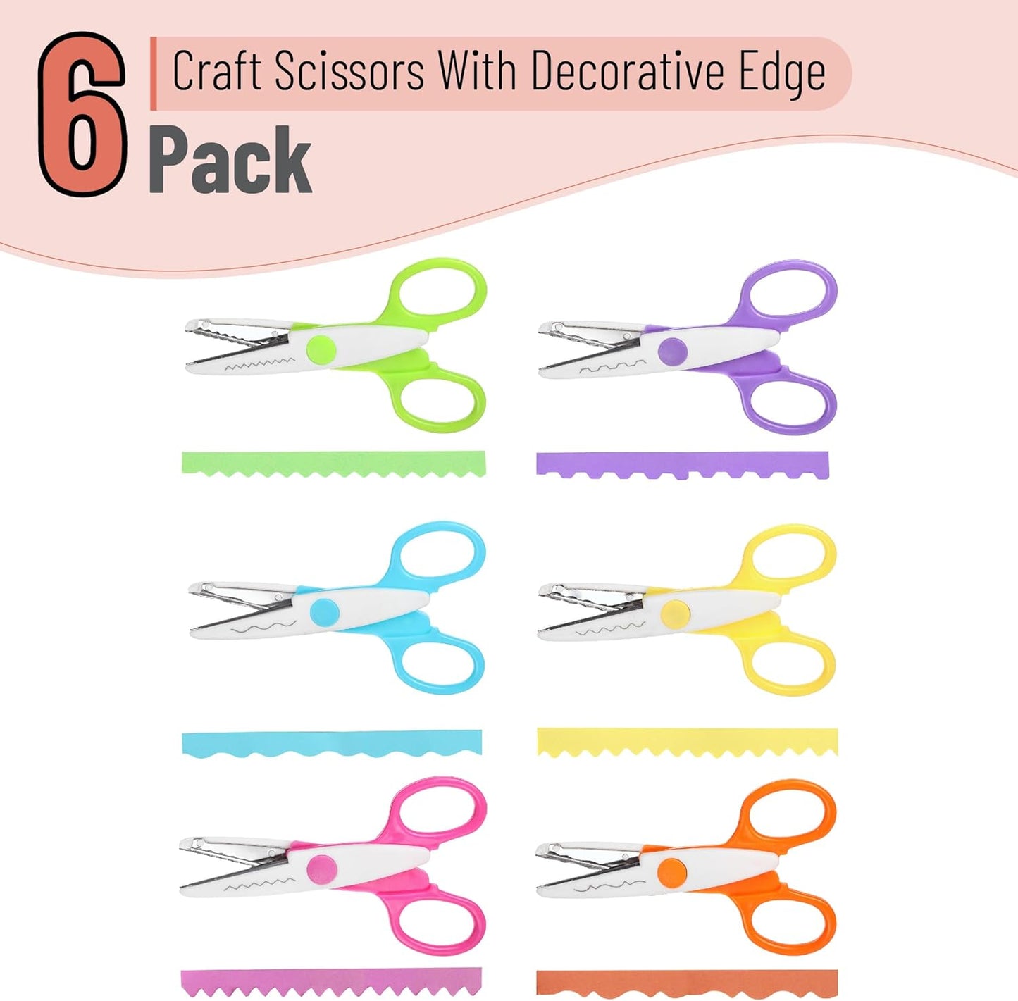 Mr. Pen Craft Scissors - Decorative Edge, 6 Pack, White & Vibrant Color, Zig Zag & Pattern Scissors for Crafting & Scrapbooking