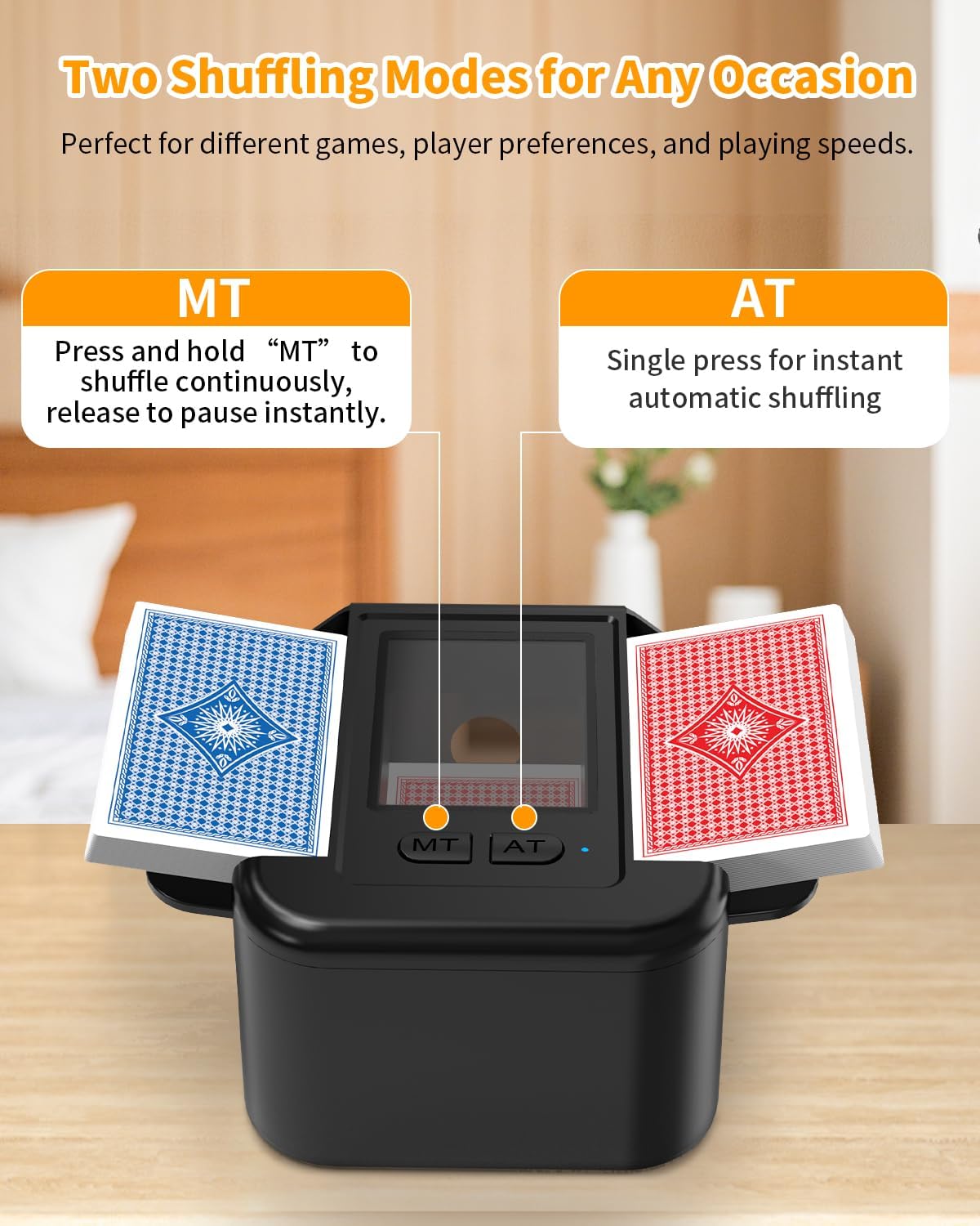 Card Shuffler 2 Deck Automatic, Rechargeable Playing Card Shuffler with Dual Mode, Low Noise and Portable, Auto Shuffler Machine for Poker, UNO,Skip-Bo, Phase 10, Blackjack, Texas Hold'em, Black