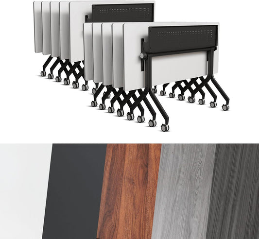 Conference Room Table, Folding Conference Tables,Thicken Grey Tabletop,Flip Top Wooden Seminar Meeting Room Table for Conference Room Offices (10, Black Drawer, 55.1”)