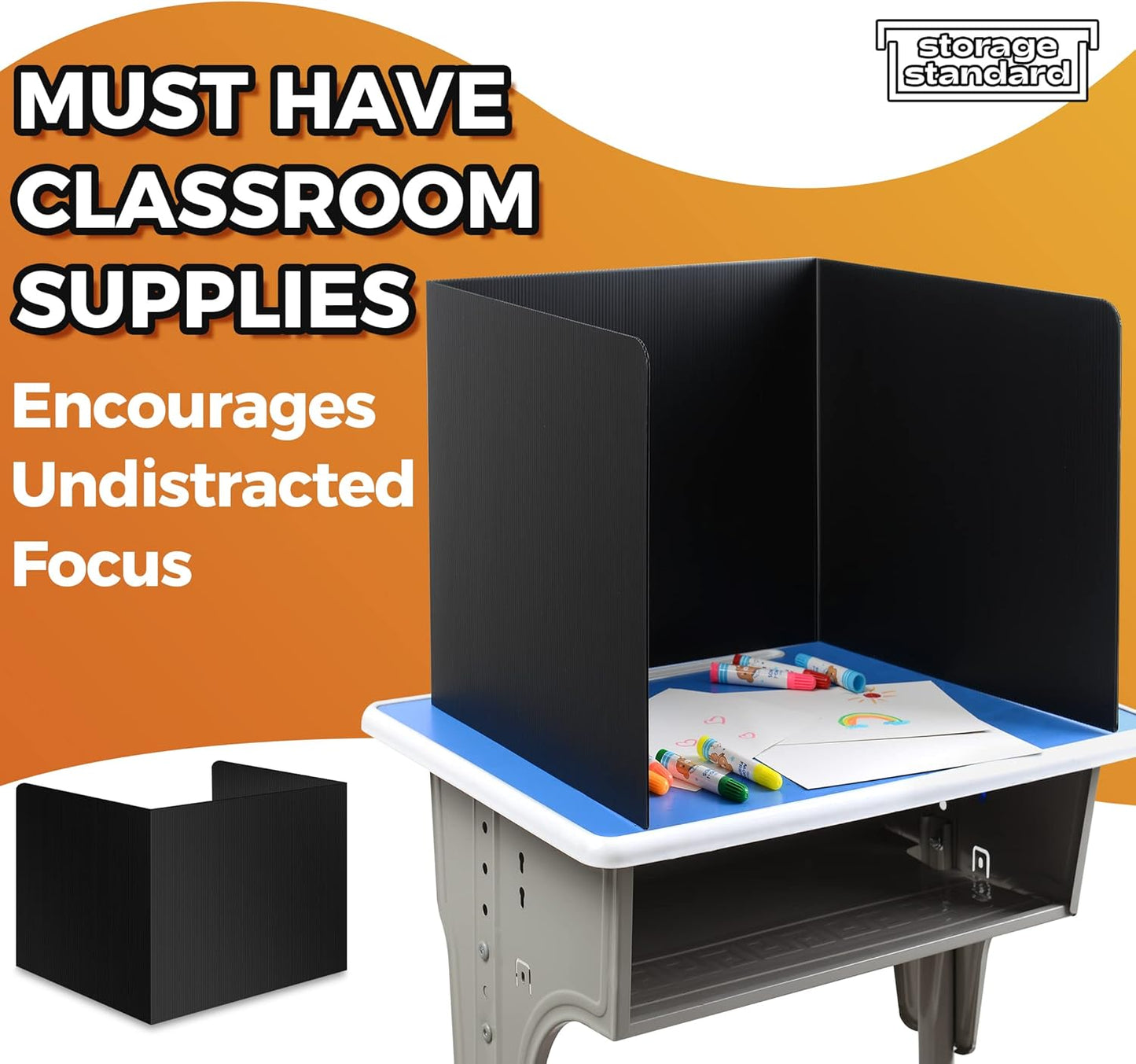 4-Pack Desk Dividers for Students - Durable & Waterproof Plastic Study Carrel Divider, Classroom Folders Teacher Supplies, Easy-to-Clean Plastic Privacy Shield Folder Boards for Student Desks, Black