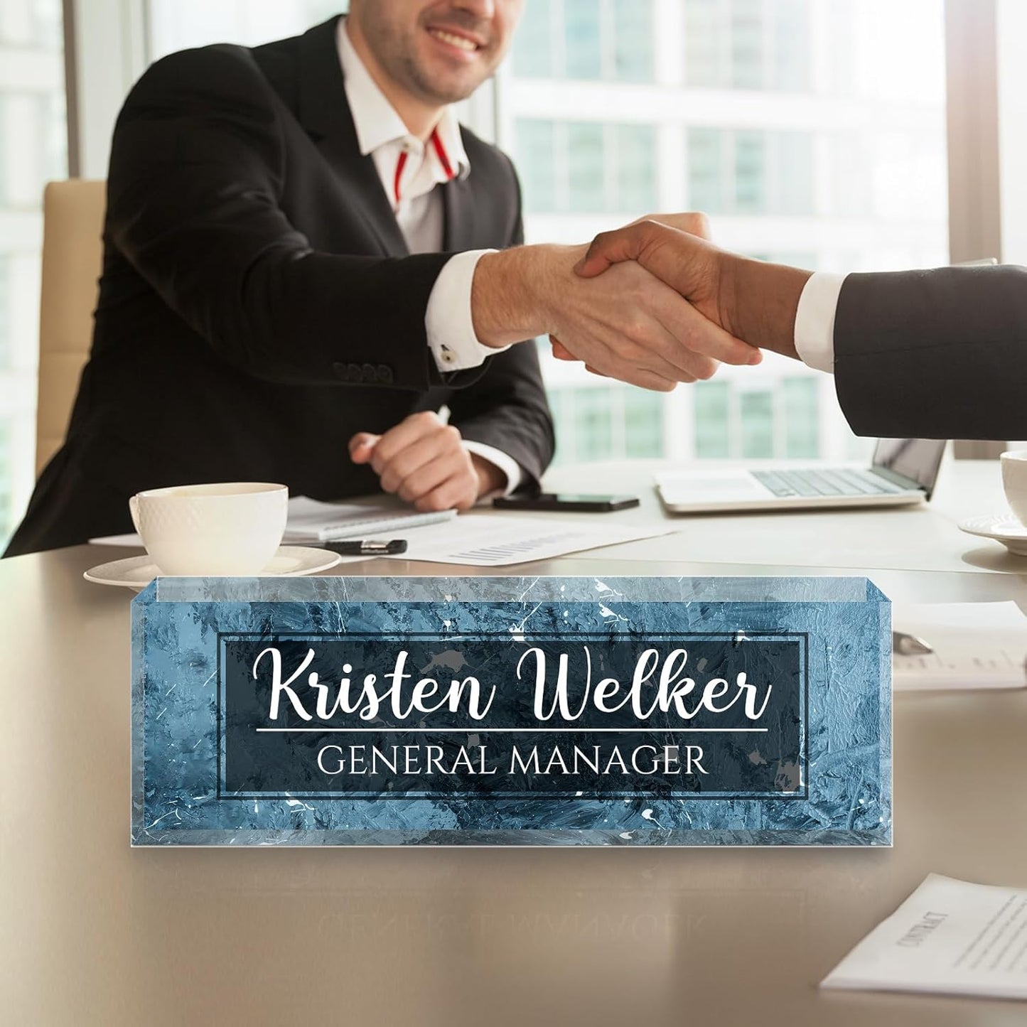 Personalized Name Plate for Desk - Custom Engraved Name Plates for Man - Boss Day Gifts for Boss - Acrylic Office Decor Appreciation Gifts for Teacher Nurse Coworker Social Worker (Blue)