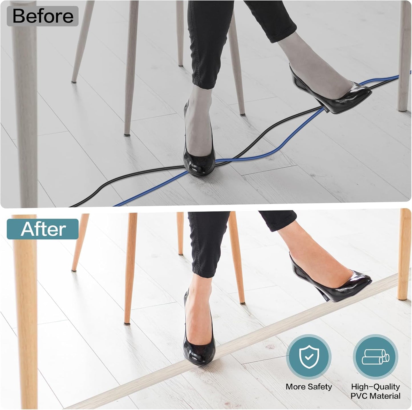 Floor Cord Cover Self Adhesive Cord Hider Floor Extension Cord Covers for Floor Power Cord Protector Cable Management Prevent Cable Trips Cable Cavity 0.32" W x 0.32" H (Beige Wood, 10Ft)