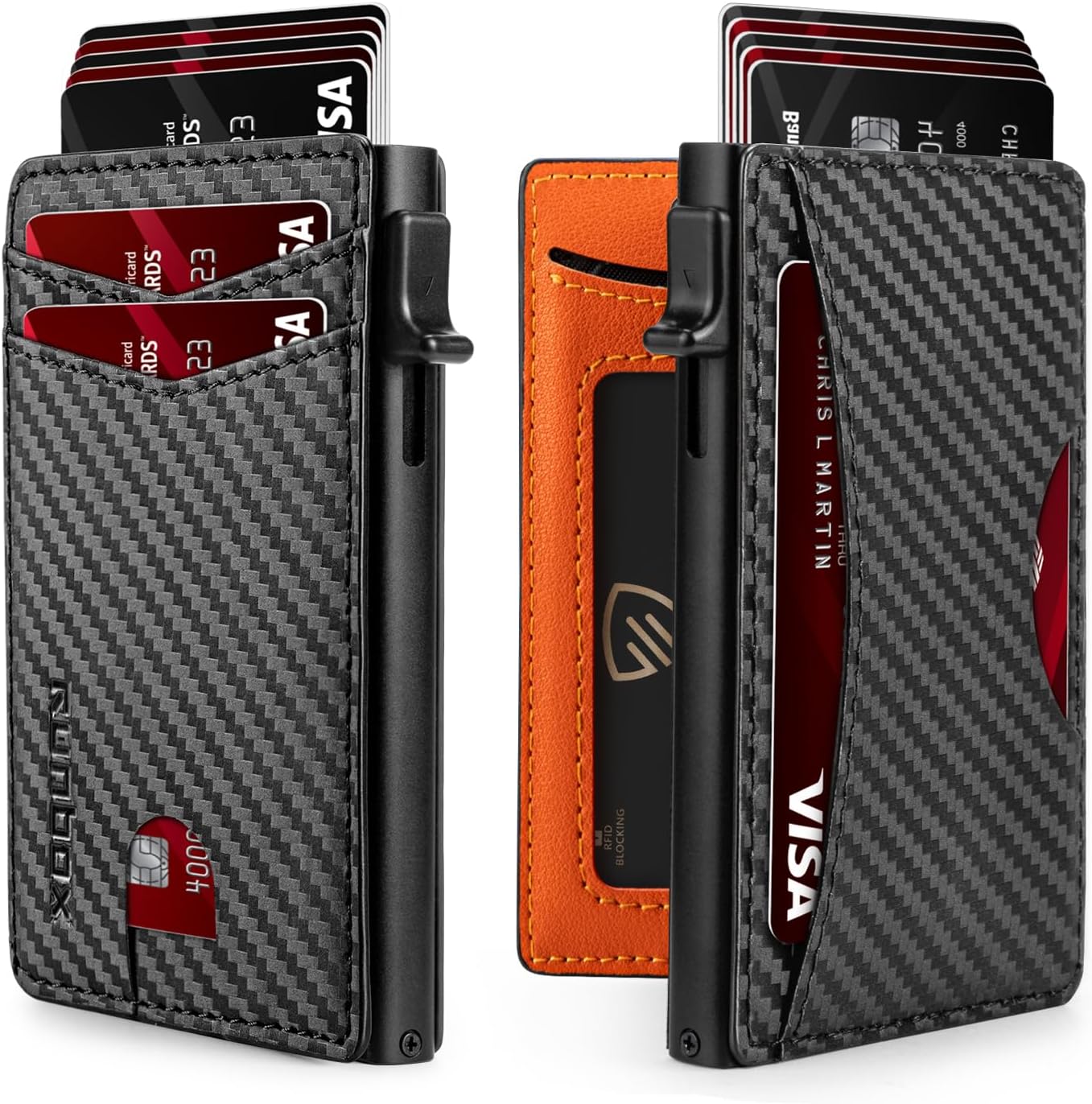 Slim Card Wallet for Men with ID Window – Minimalist RFID Wallet, Pop-Up Function, Ultra Thin Design, Metal Business Card Case Holds 8+ Cards, Gifts for Men, Men's Accessories