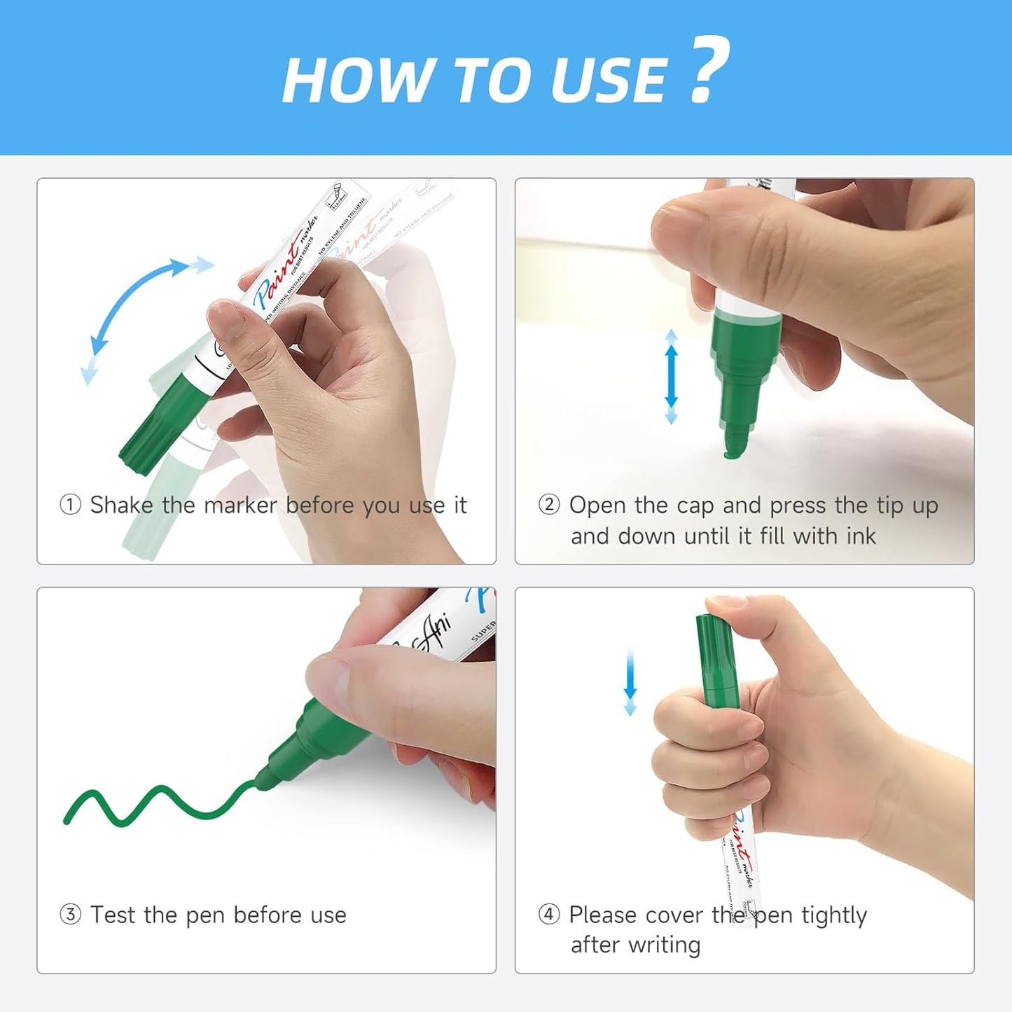 Green Permanent Markers Paint Pens, 2 Pack Oil Based Opaque Paint Markers for Metal,Canvas,Wood,Rock Painting, Ceramic, Glass, Fabric Art Supplier (Green,2 Pack)