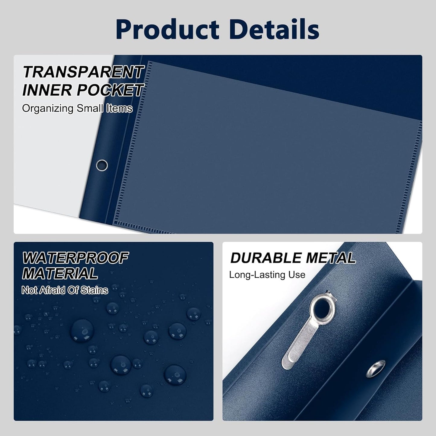 Ndsox 5 Packs Clear Front Report Covers with 3-Prong Fasteners Plastic Project Presentation Folders Resume Document Covers with Navy Blue Back for 8.5x11 Letter Size Paper for School Office Business