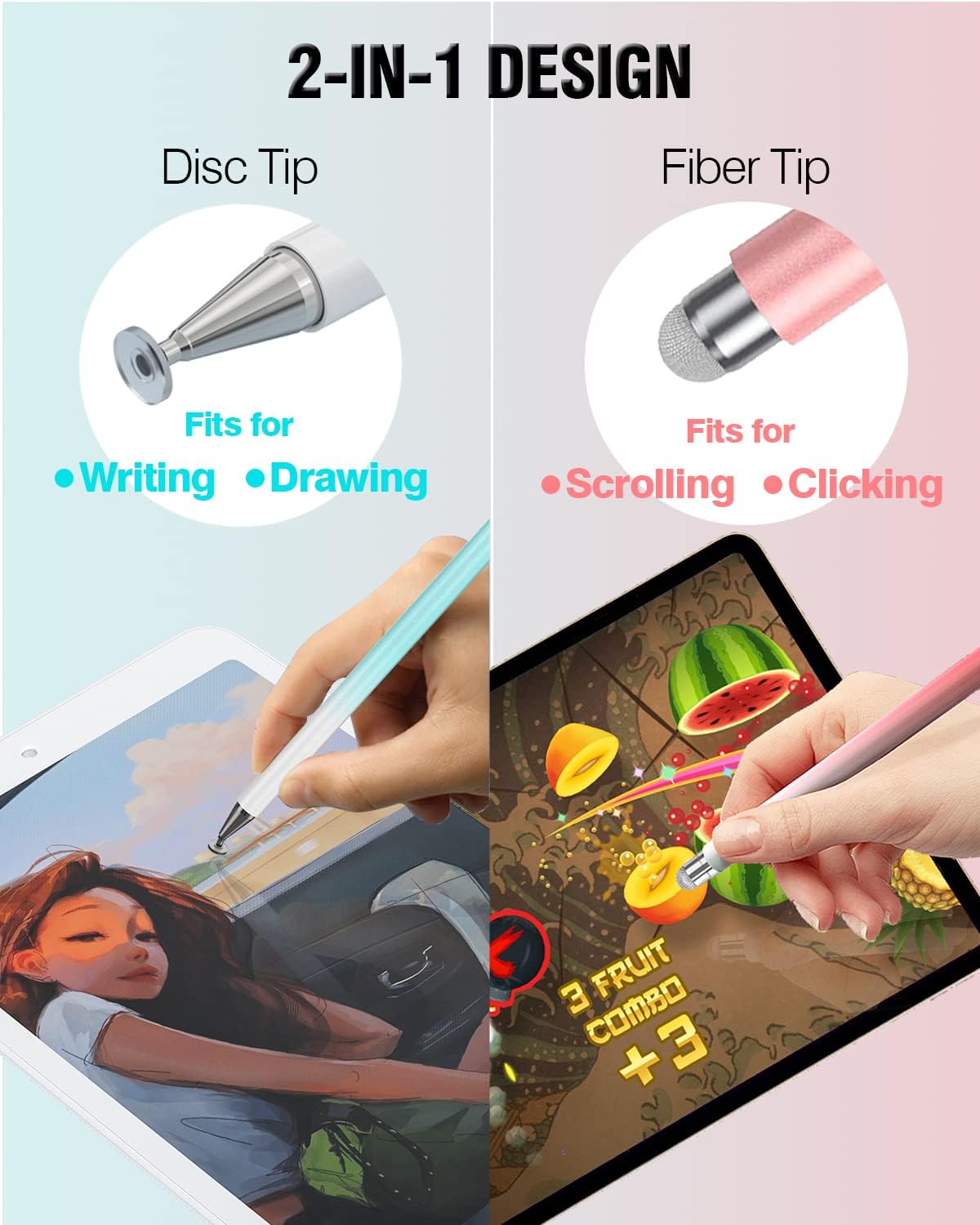 Stylus Pen for Touchscreen, 2 in 1 Stylists Pens Compatible with All Touch Screens Devices, Tablets, iPhone, iPad, Android, Computer, Laptop, Fine Disc Tip Drawing Styluses [8 Pack]