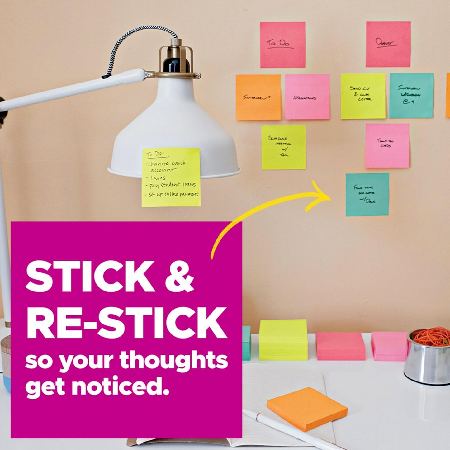 Post-it Super Sticky Notes, Assorted Bright Colors, 3x3 in, 15 Pads/Pack, 45 Sheets/Pad, 2X The Sticking Power, Recyclable, Multi-Color (Pack of 6)