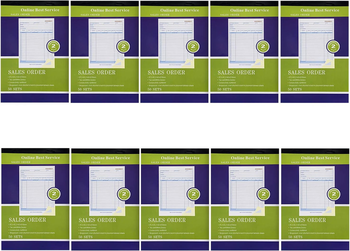 10 Pack Large Sales Order Book Receipt Invoice Duplicate Carbonless 50 Sets 5.9/16" X 8.7/16" (10 pck Vertical)