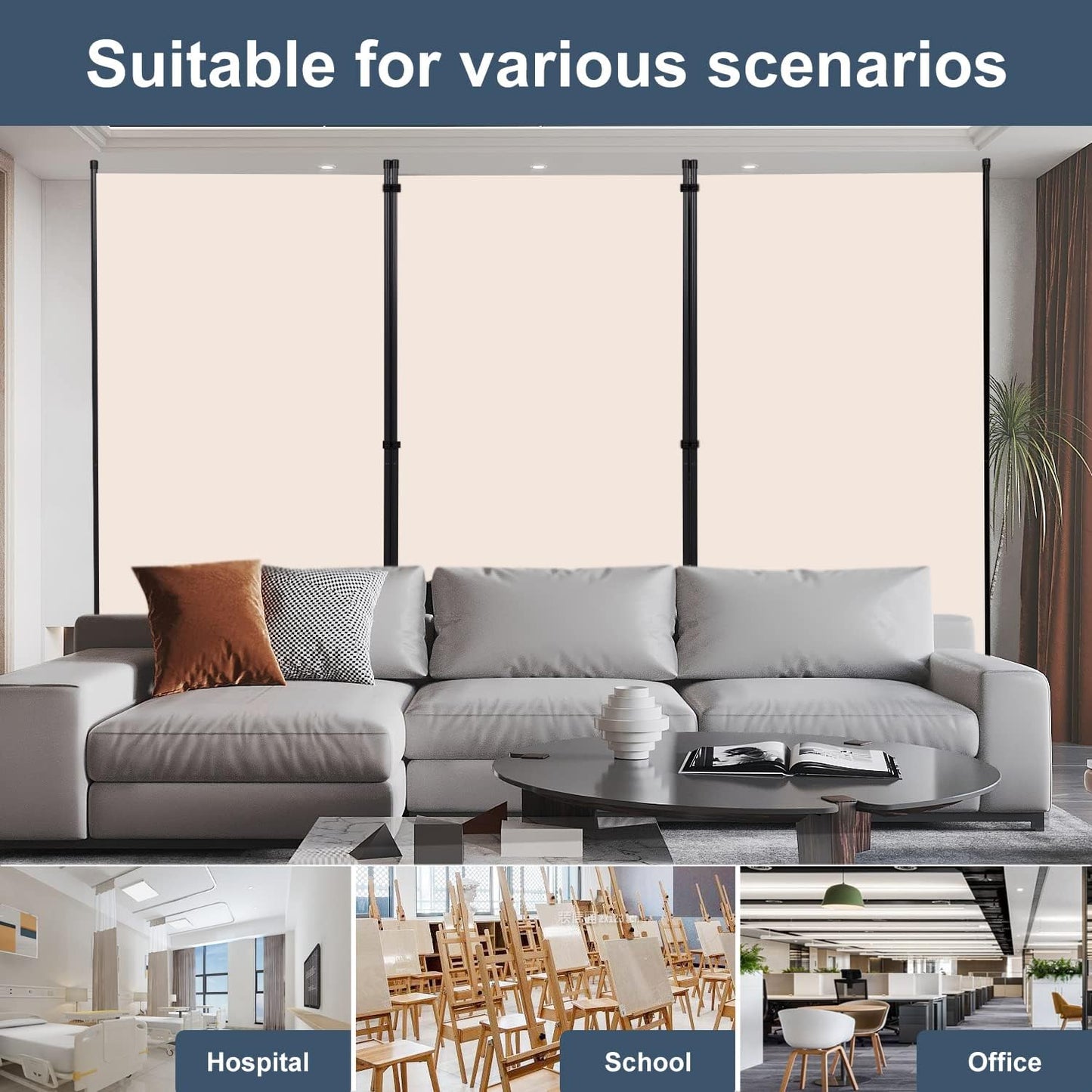 Room Divider 6ft Room Dividers and Folding Privacy Screens, 3 Panel Partition Room Divider Fabric Panel, Indoor Wall Divider for Room Separation Freestanding Space Separators for Bedroom Office Studio