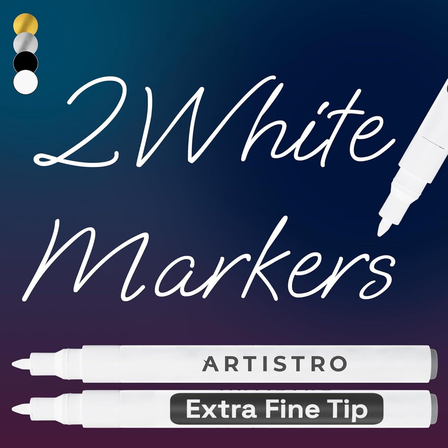 ARTISTRO 2 White Acrylic Paint Markers - 0.7mm Extra Fine-Tip Paint Pens - Perfect for Crafting, Art Projects, & More