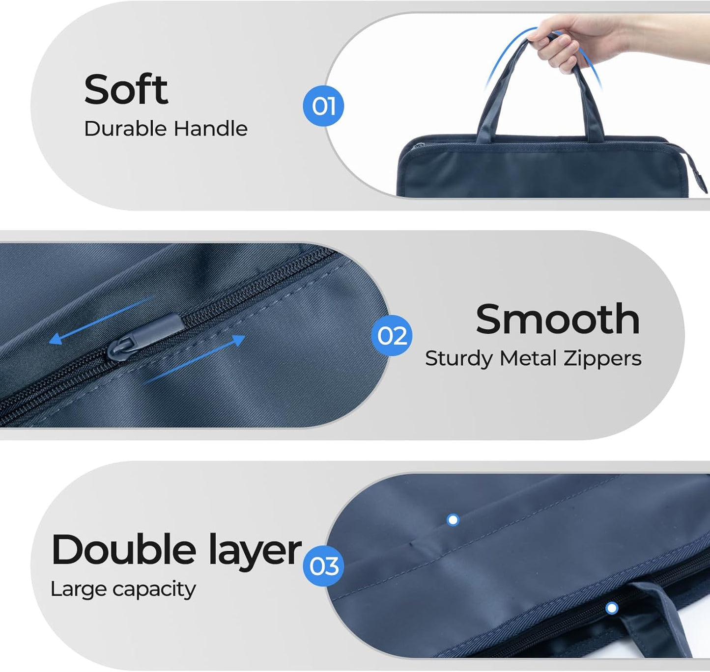 M&G Oxford Zipper Document Bag, Double Layer Waterproof Handle Document Tote Bag for Carrying Paper Documents Books Computer 1 Pack (Dark Blue)