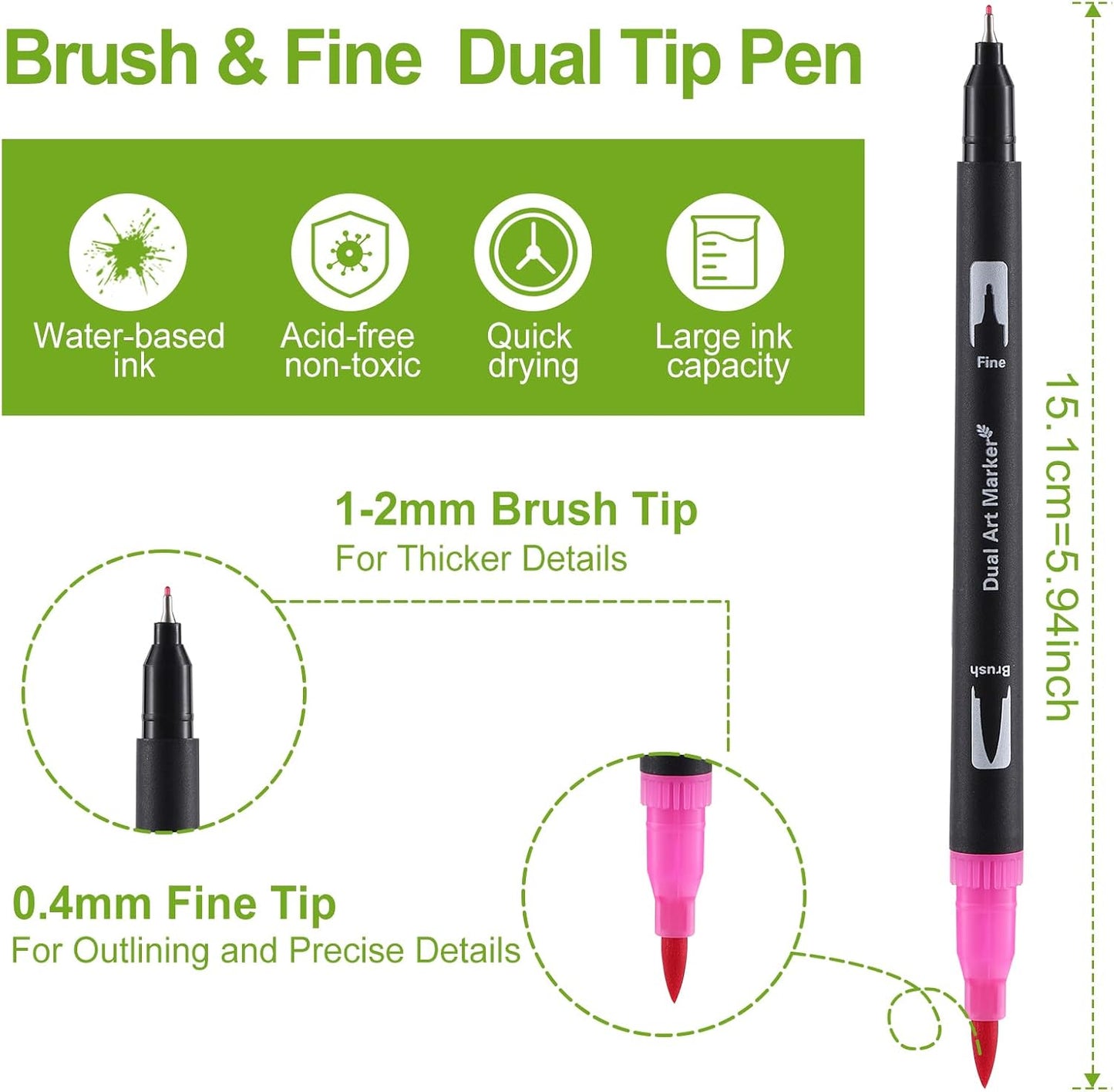 nauets 60 Colors Brush & Fine Dual Tip Watercolor Markers Set for Kids Adults Coloring Books No Bleeding Paint Pens For Drawing Note taking Planner Calligraphy Journaling Card Making Art Supplies